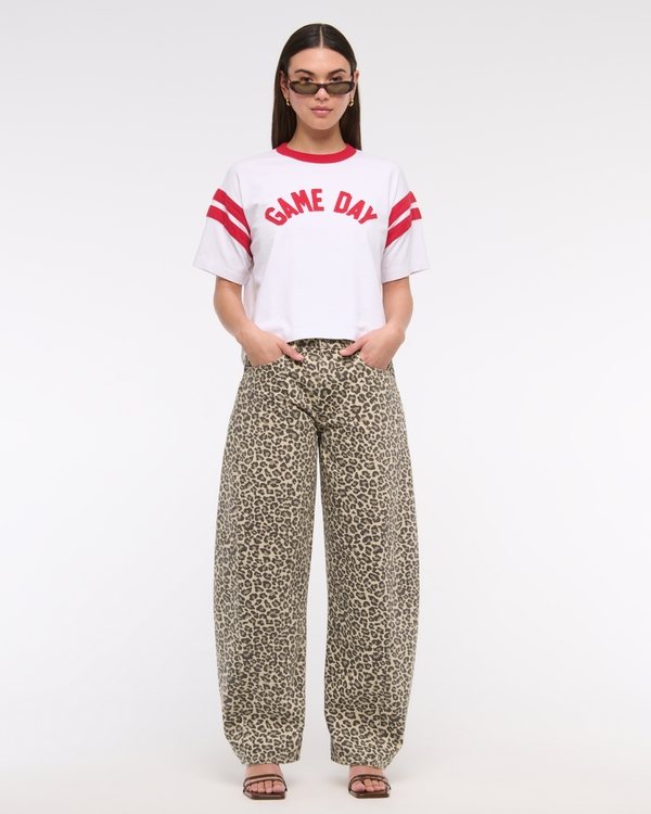 Mid Rise Barrel Jean, Leopard Print view 1