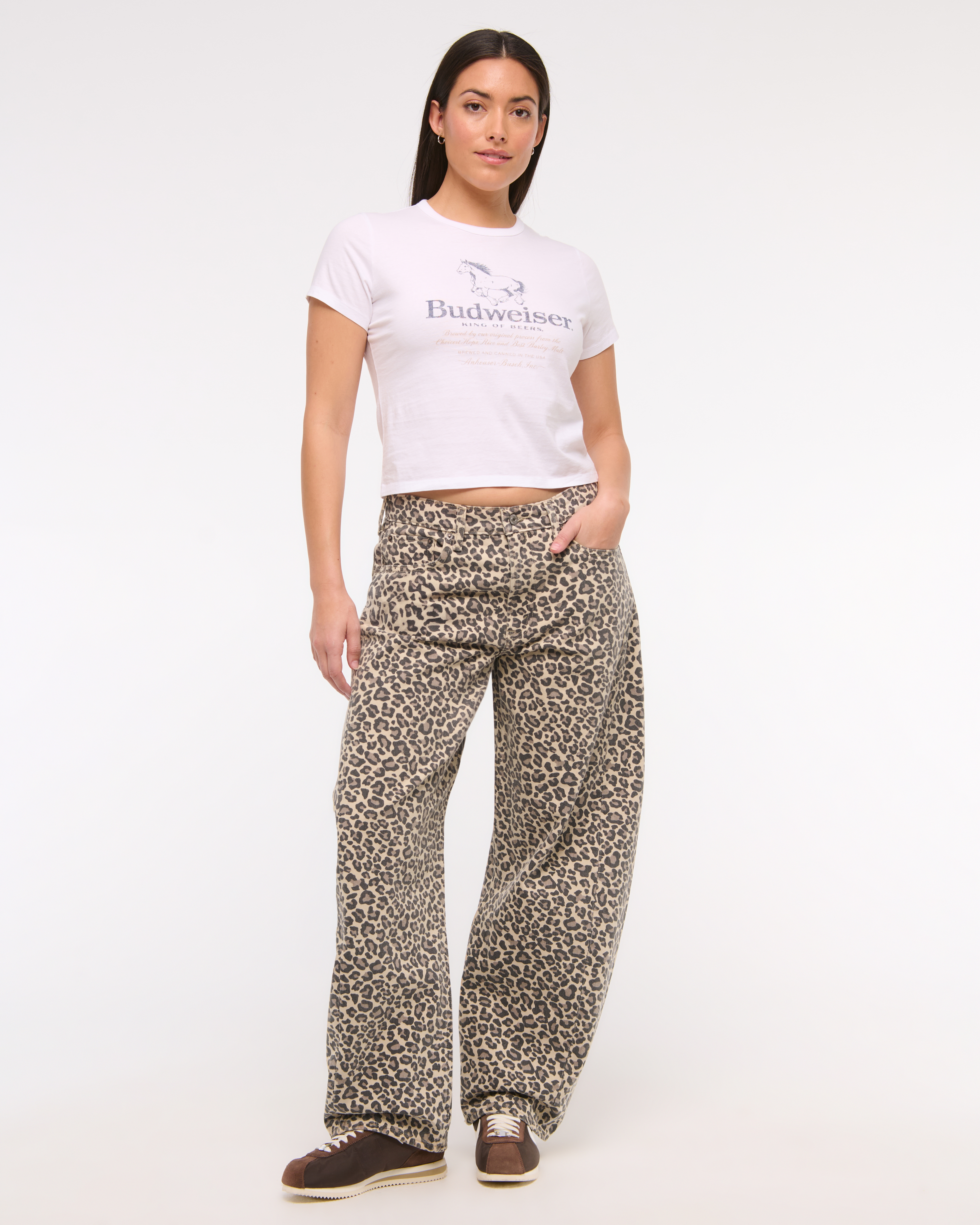 Abercrombie & Fitch Curve Love Mid Rise Barrel Jean In Animal Print