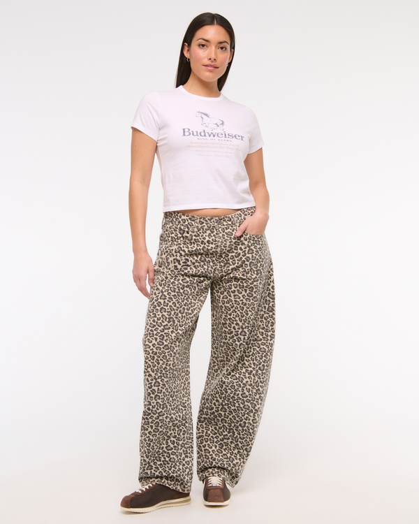 Curve Love Mid Rise Barrel Jean, Leopard Print view 1