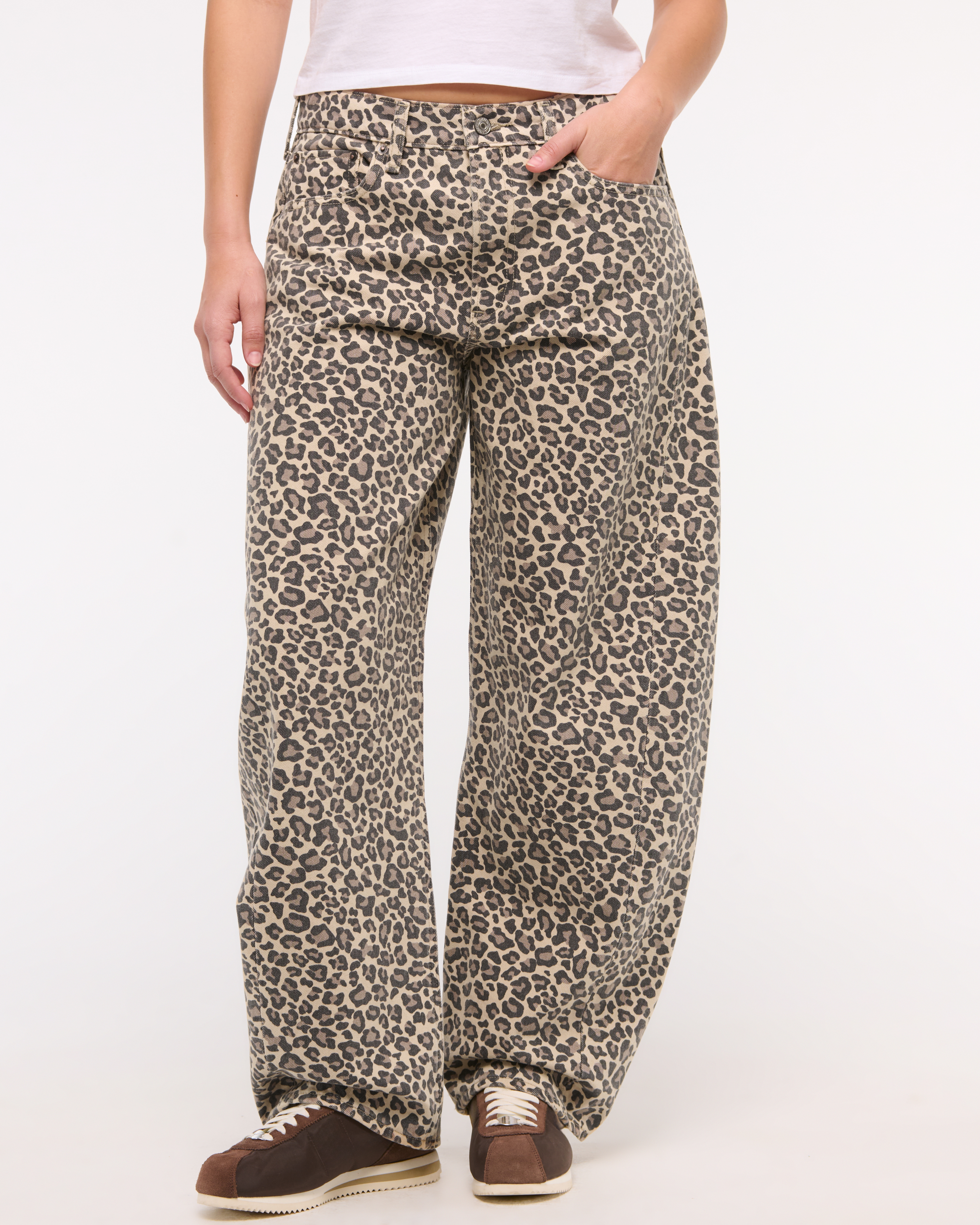 Abercrombie & Fitch Curve Love Mid Rise Barrel Jean In Animal Print