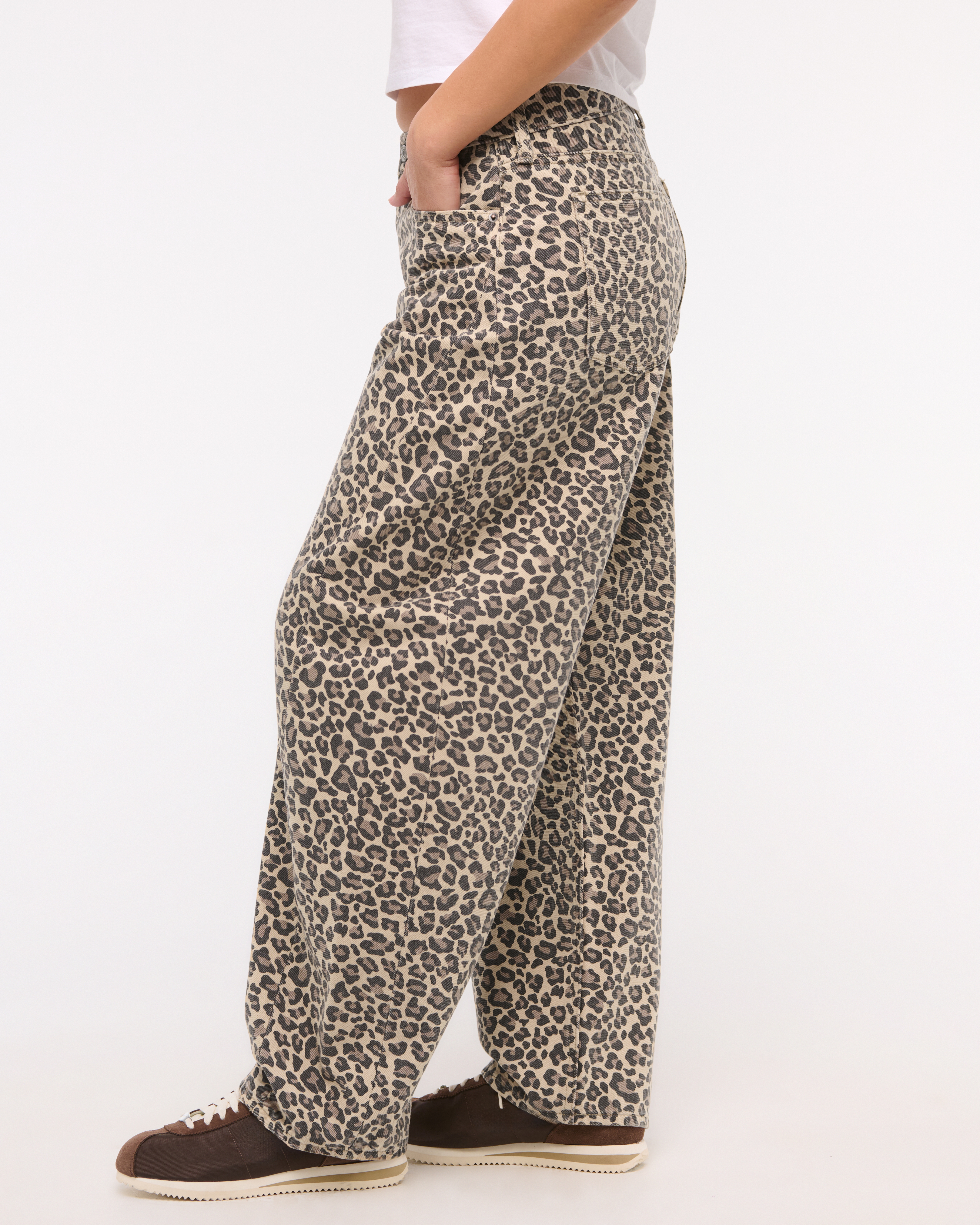 Abercrombie & Fitch Curve Love Mid Rise Barrel Jean In Animal Print
