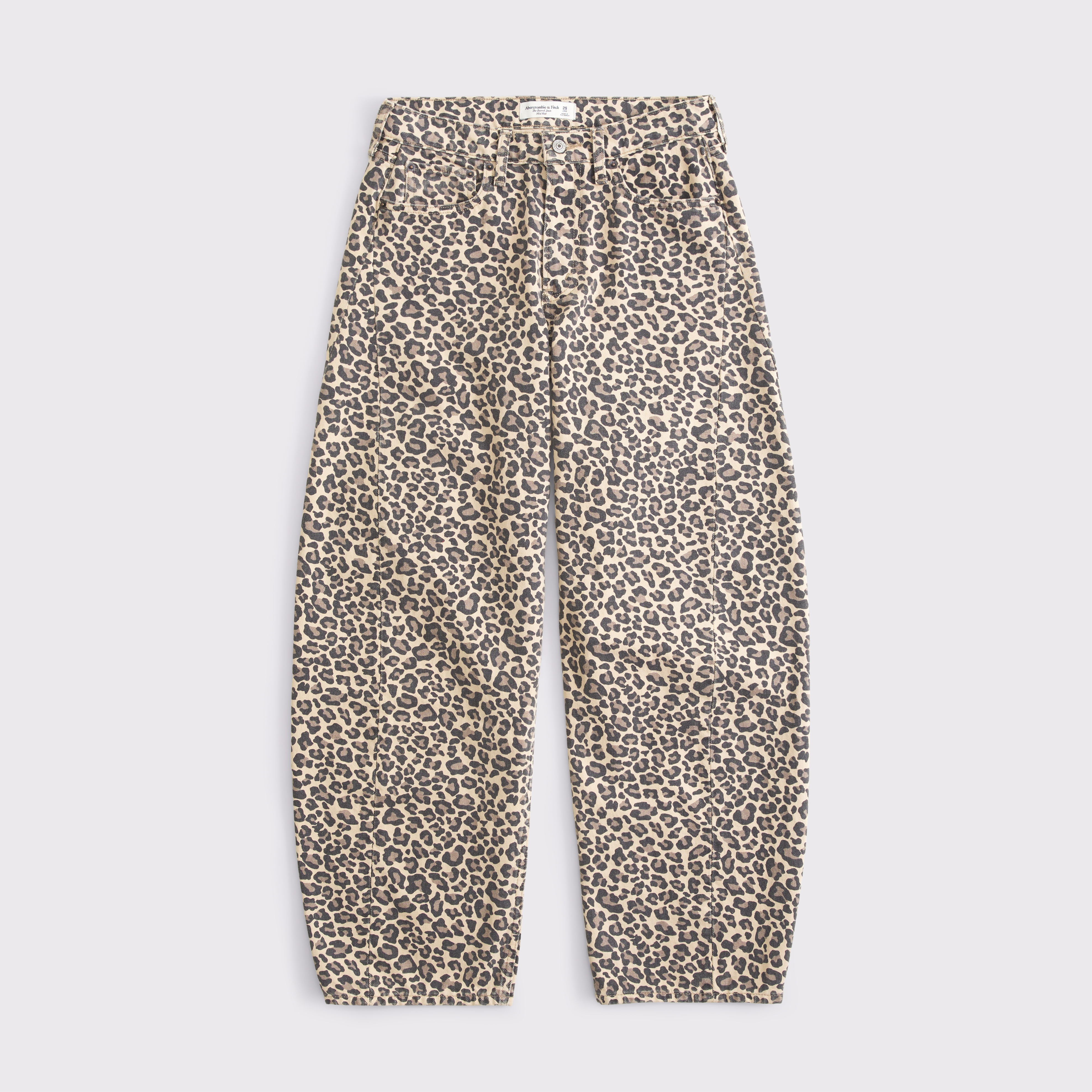Abercrombie & Fitch Curve Love Mid Rise Barrel Jean In Animal Print