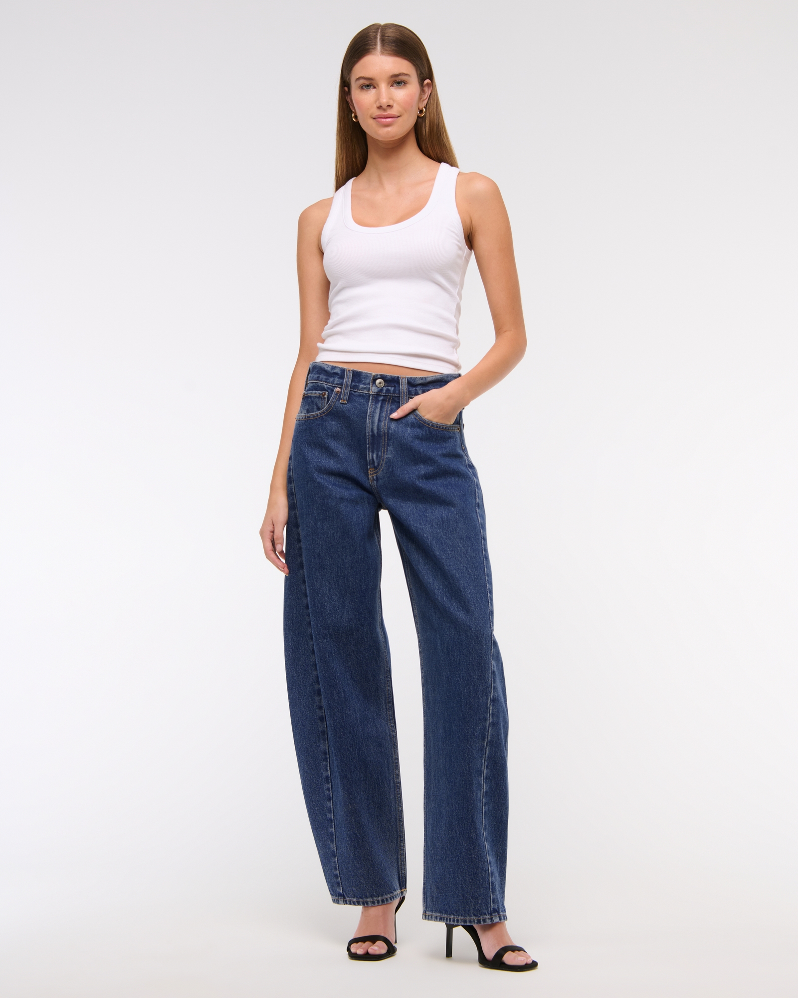 Mid Rise Barrel Horseshoe Embroidered Jean