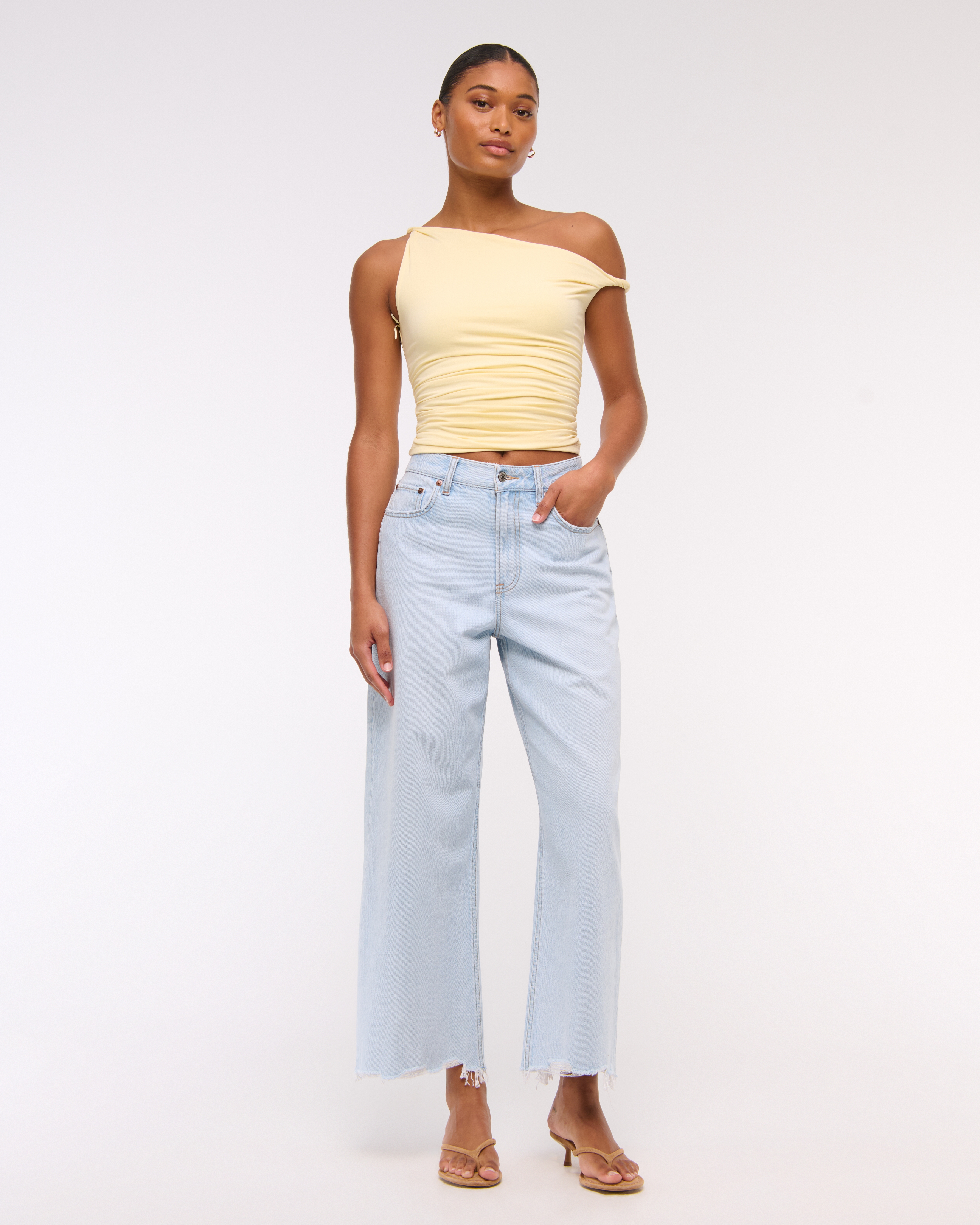 Abercrombie & Fitch Curve Love High Rise Cropped Wide Leg Jean In Blue