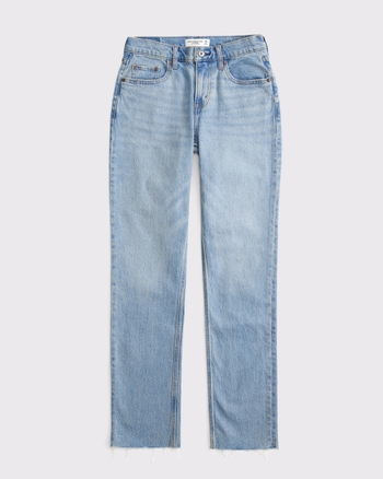 Curve Love Mid Rise 90s Straight Frayed Hem Jean