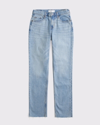 Curve Love Mid Rise 90s Straight Frayed Hem Jean