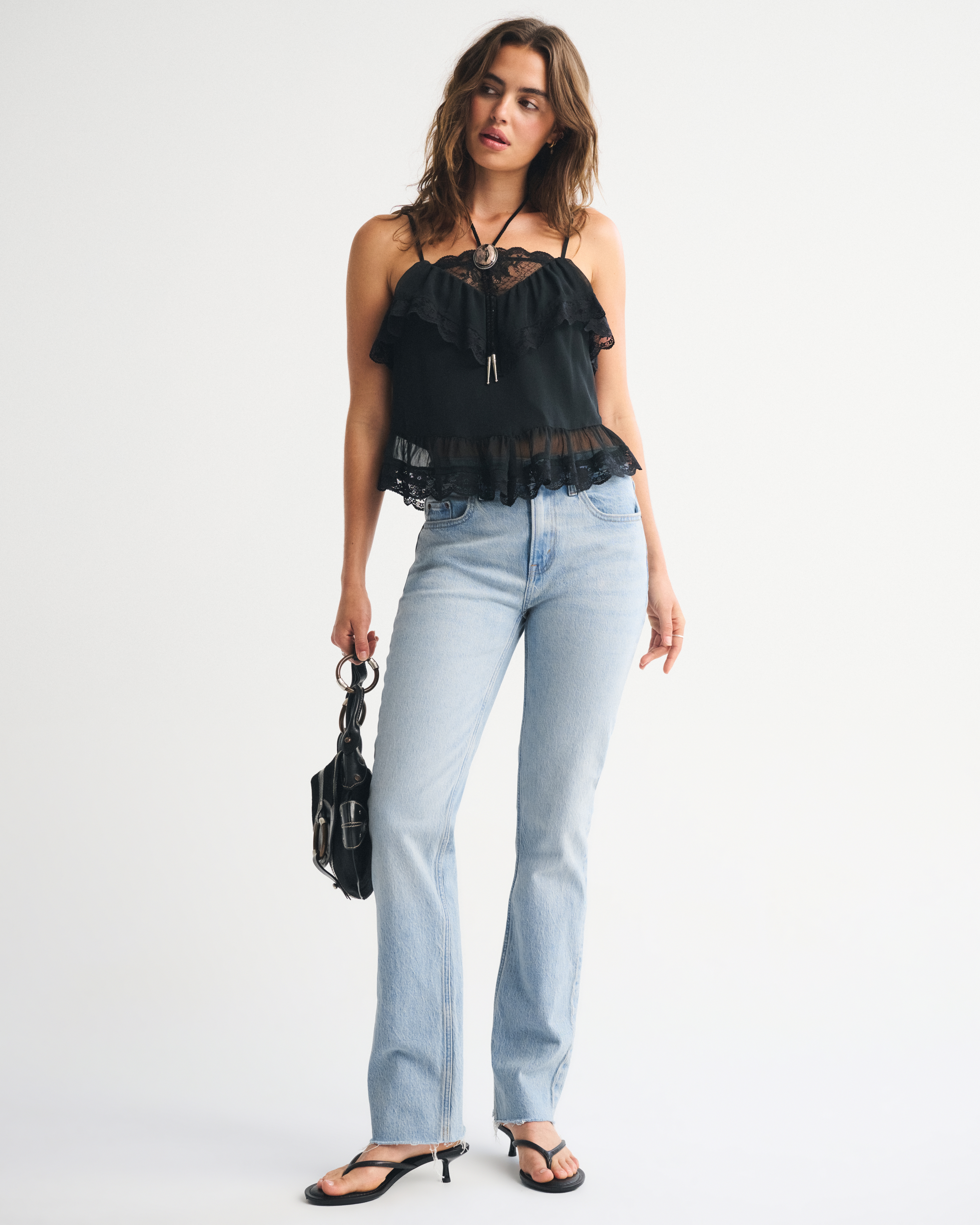 Abercrombie & Fitch Mid Rise 90s Straight Frayed Hem Jean In Black