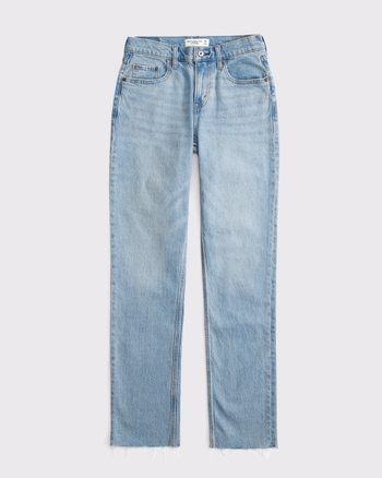 Mid Rise 90s Straight Frayed Hem Jean