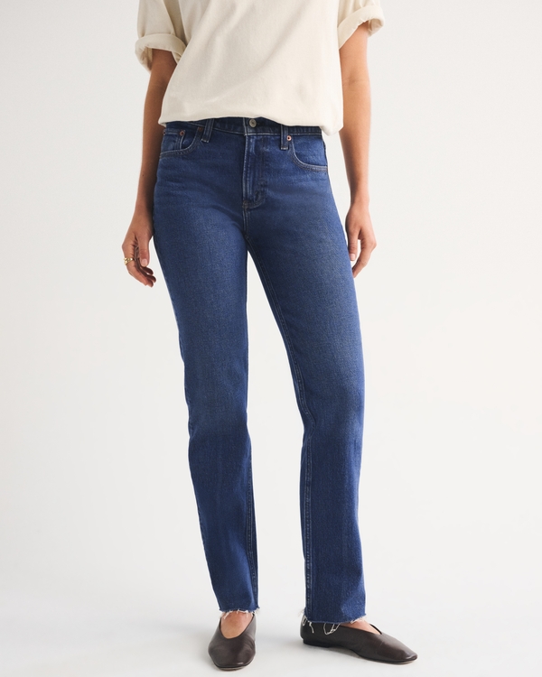 Mid Rise 90s Straight Frayed Hem Jean, Medium Fray Hem view 2