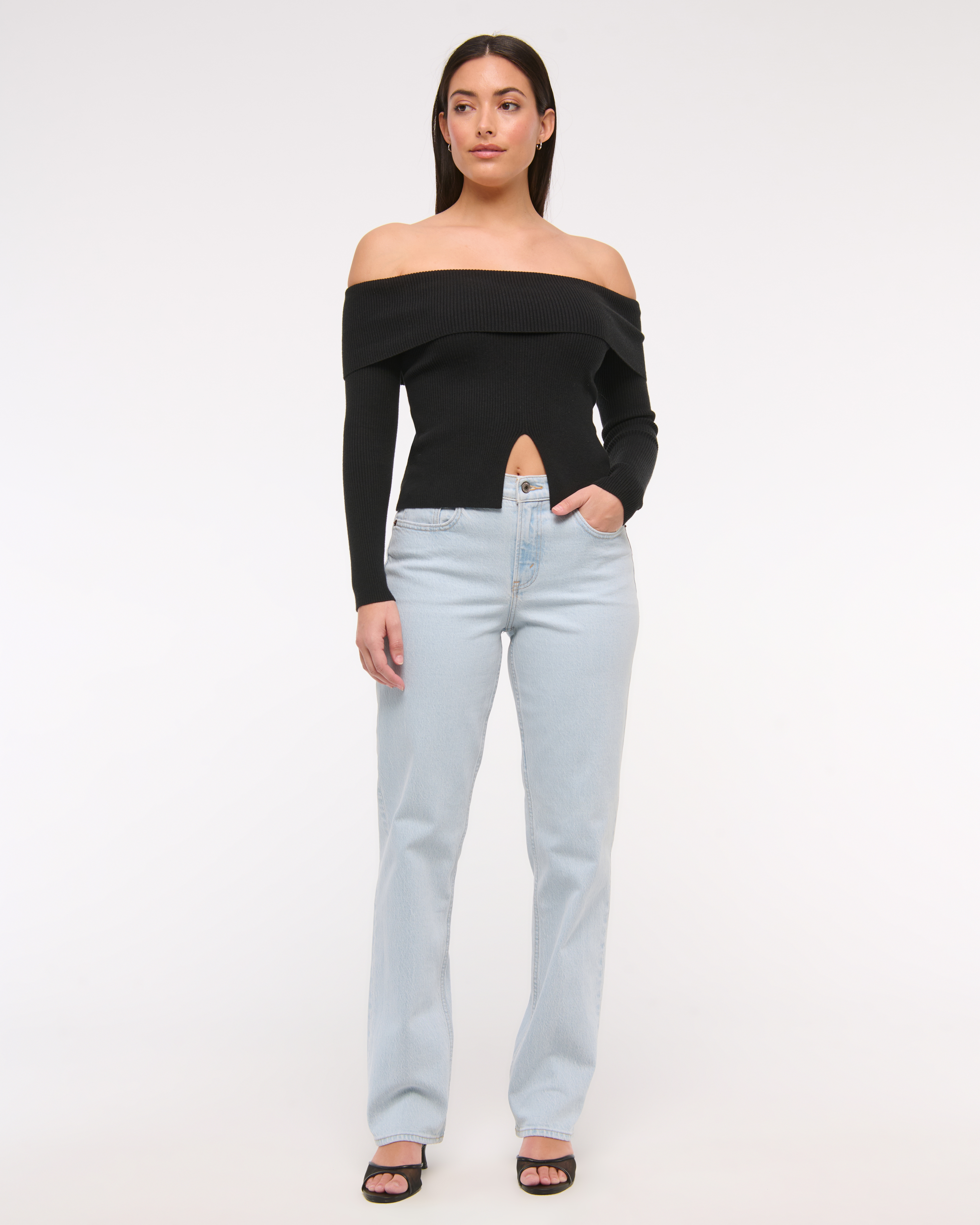 Abercrombie & Fitch Curve Love Mid Rise 90s Straight Jean In Blue