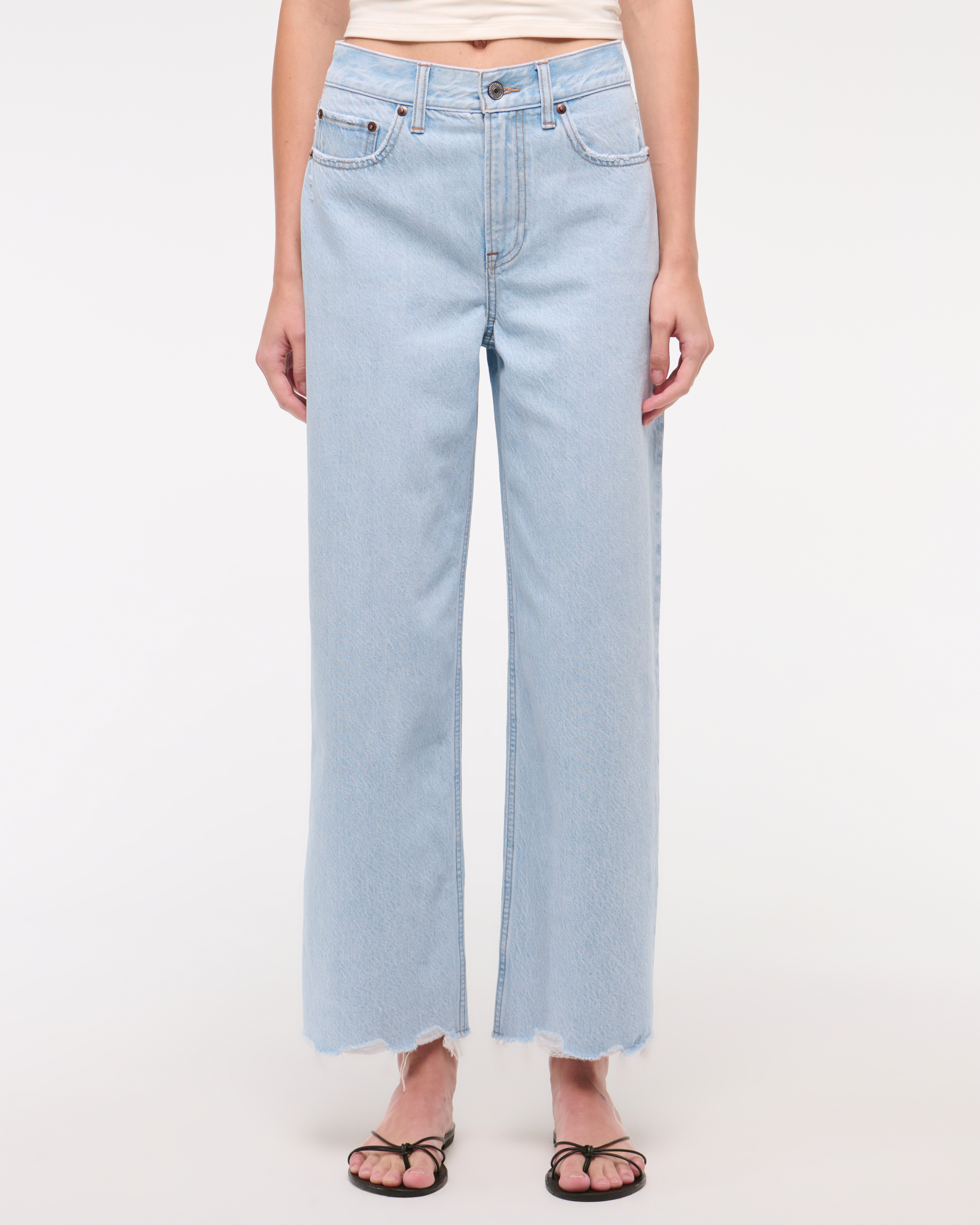 Black Denim Cropped Wide Leg Jeans