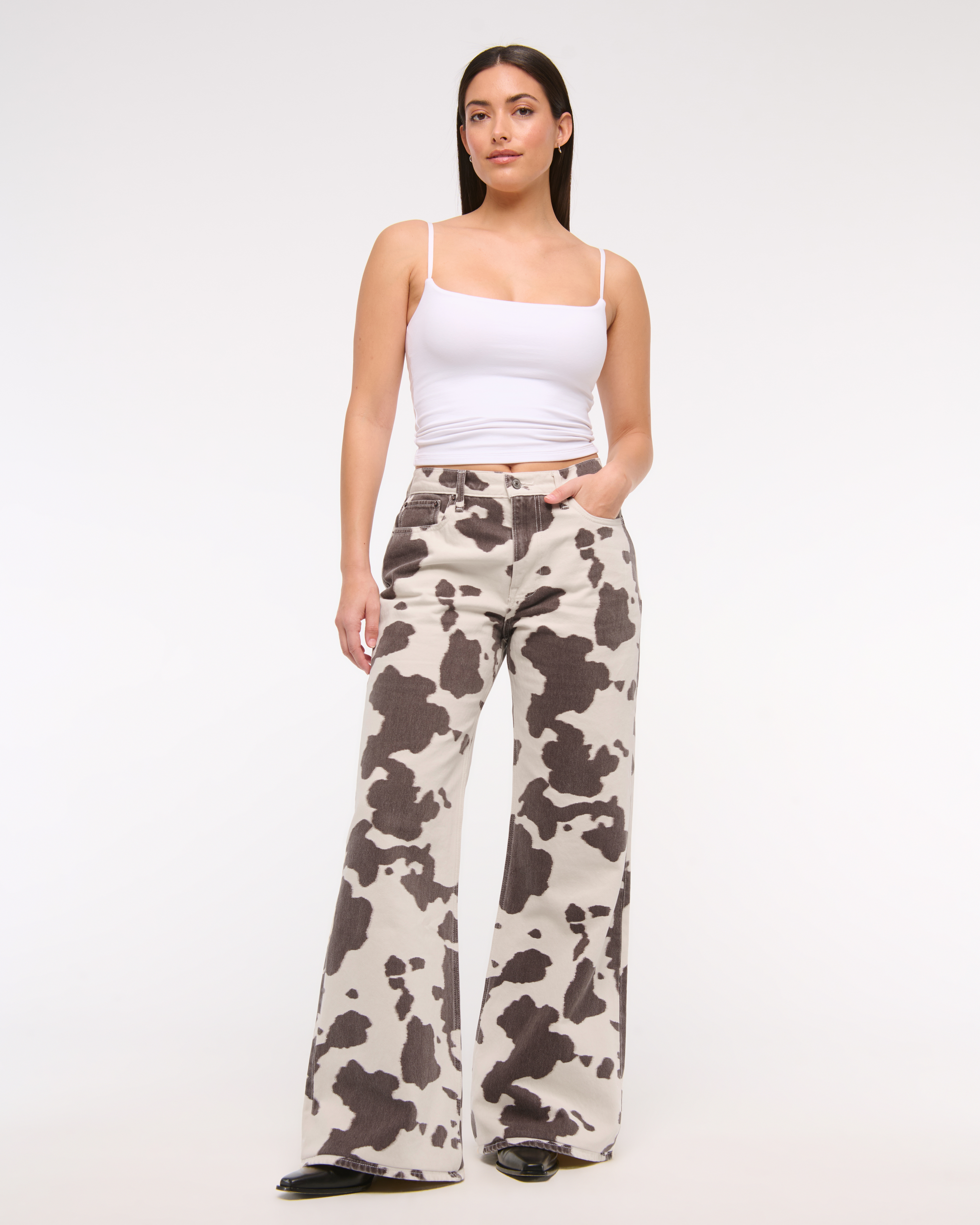 Abercrombie & Fitch Curve Love Mid Rise Baggy Bootcut Jean In Multi