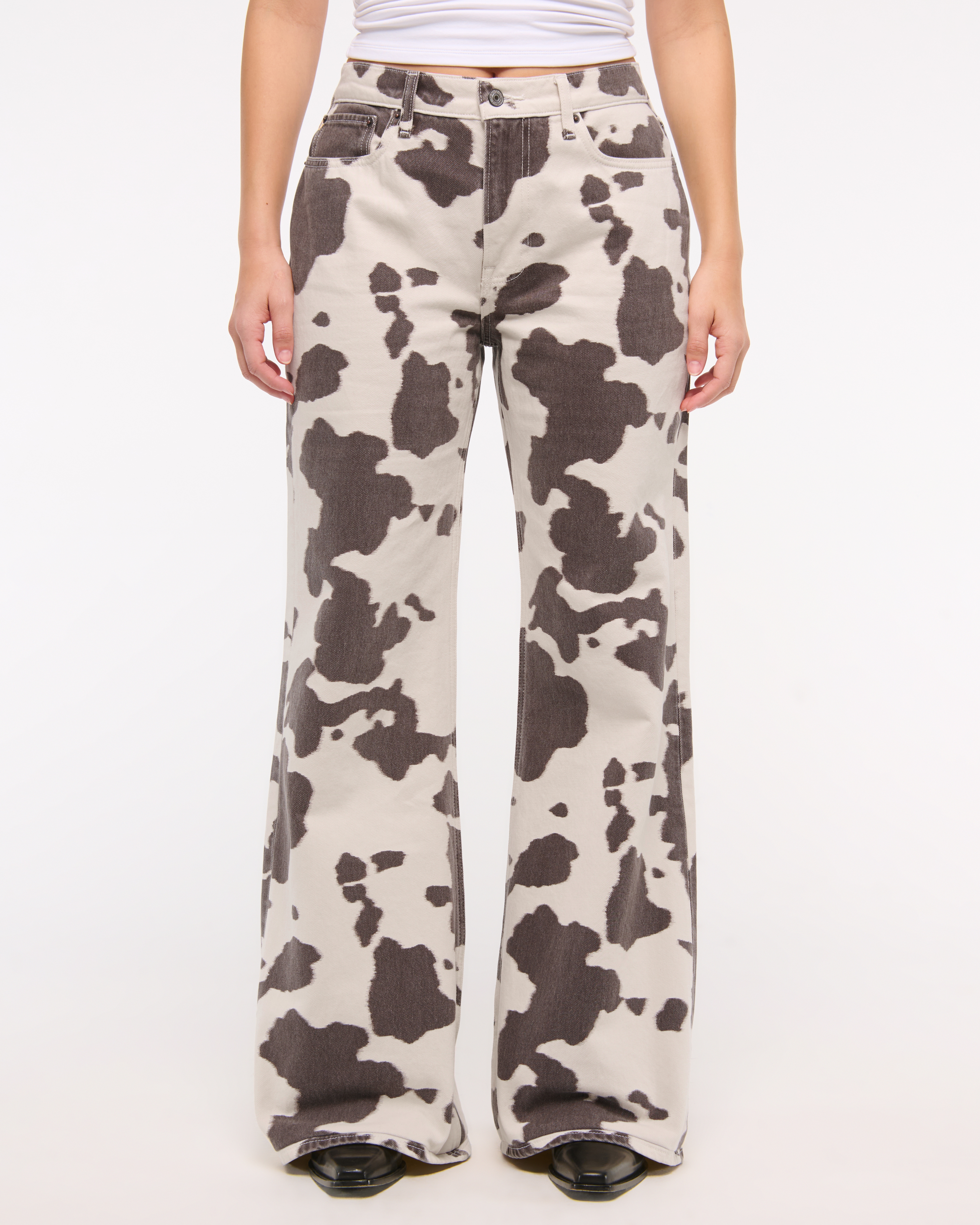 Abercrombie & Fitch Curve Love Mid Rise Baggy Bootcut Jean In Multi