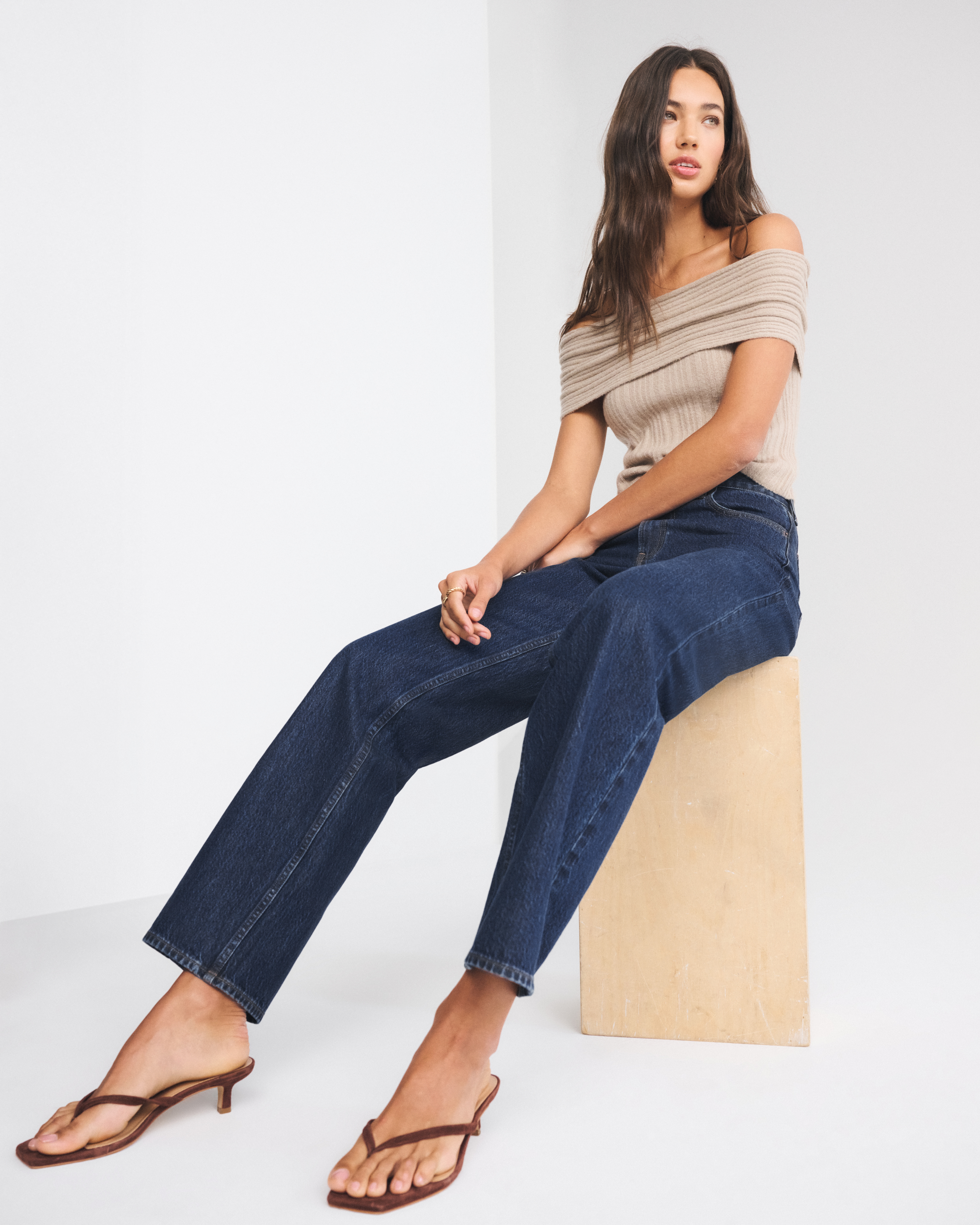 Abercrombie & Fitch High Rise Loose Jean In Brown