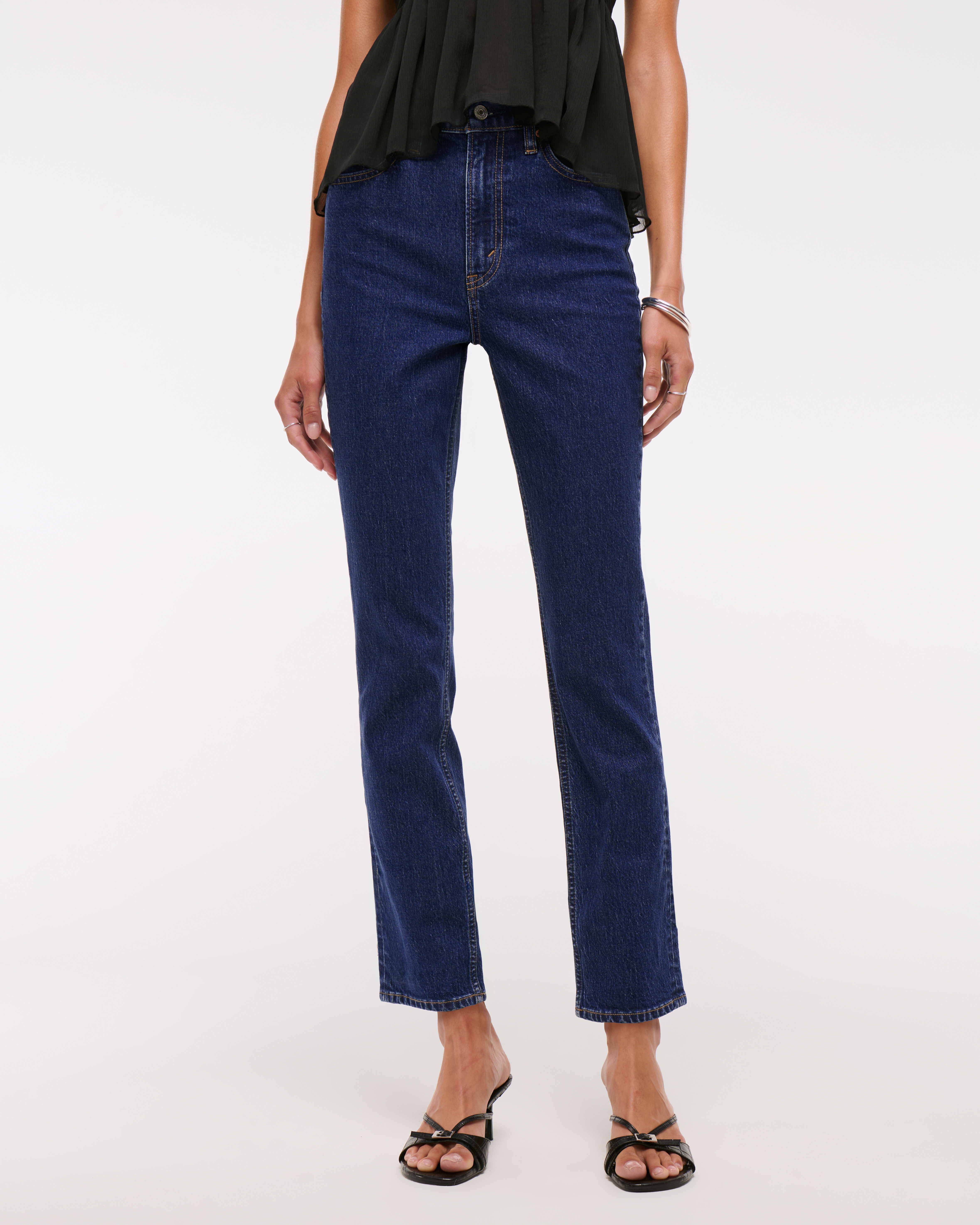 Abercrombie & Fitch Ultra High Rise Ankle Straight Jean In Blue