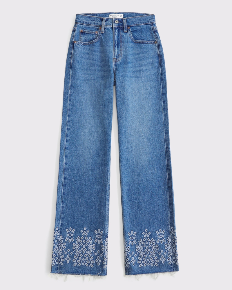 Women's Curve Love High Rise 90s Relaxed Cutwork Embroidered Jean
