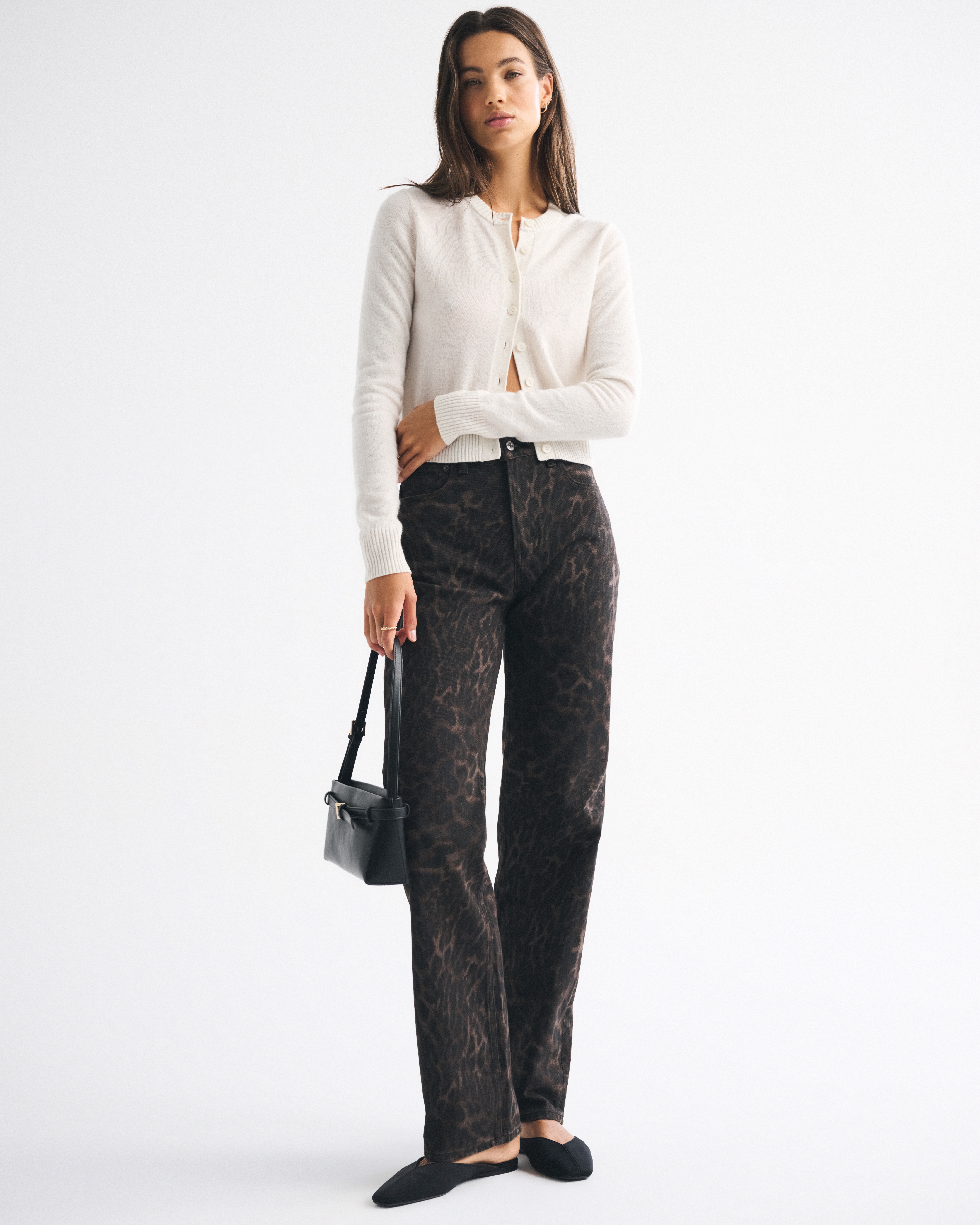 Abercrombie & Fitch High Rise 90s Relaxed Leopard Print Jean In Black