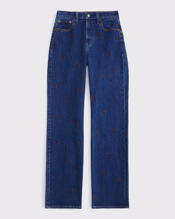 High Rise 90s Relaxed Jean, Dark Floral Embroidery view 1