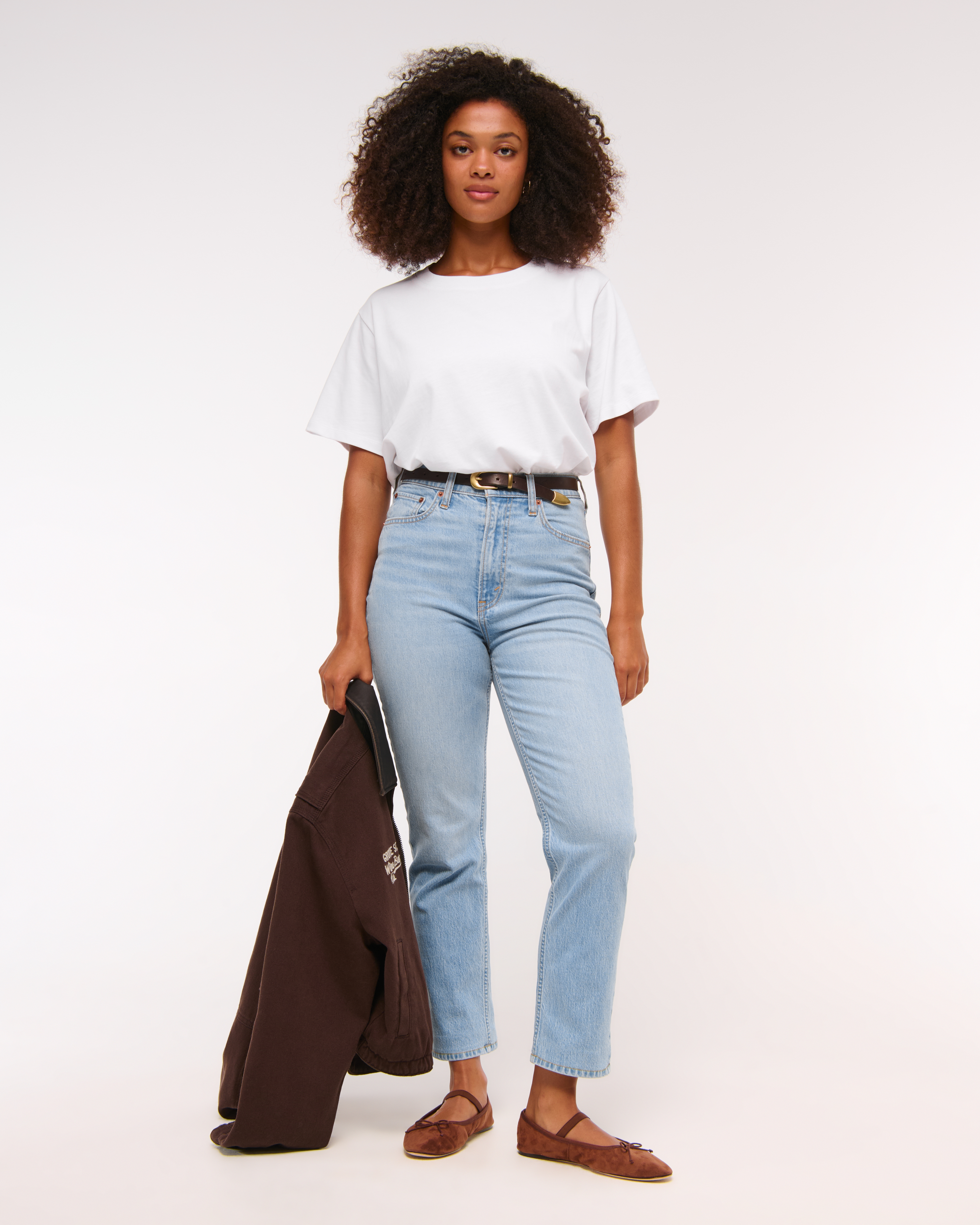 Abercrombie & Fitch Curve Love Ultra High Rise Ankle Straight Jean In Brown