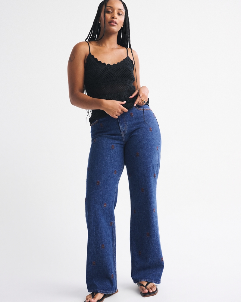 Women's Curve Love High Rise 90s Relaxed Floral Embroidered Jean