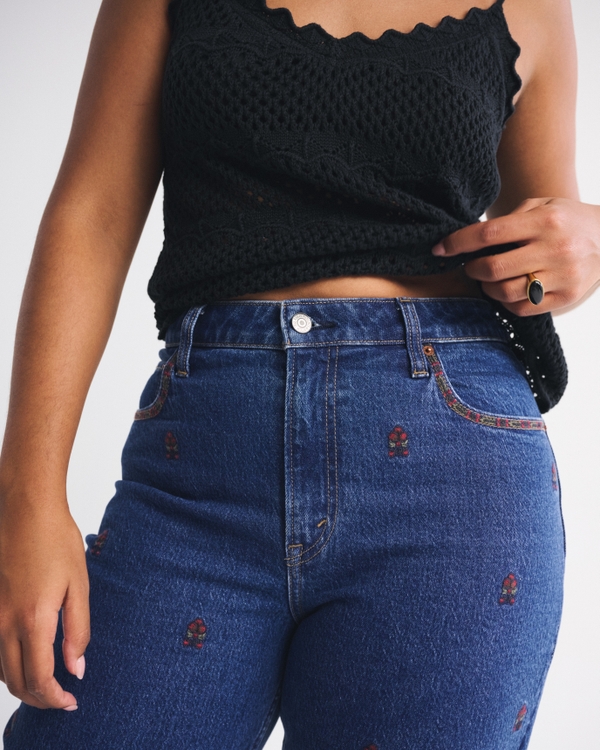 Curve Love High Rise 90s Relaxed Floral Embroidered Jean