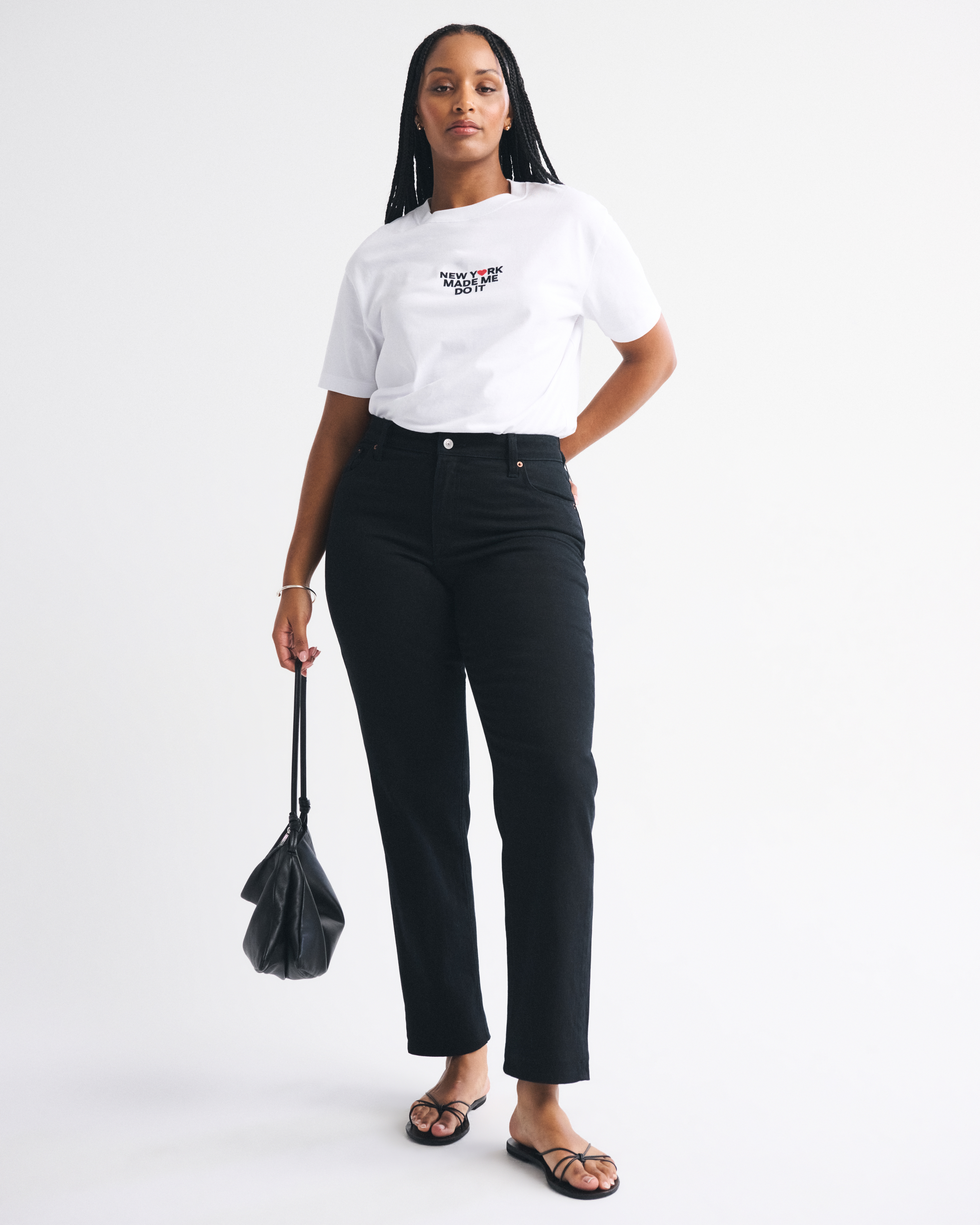 Abercrombie & Fitch Curve Love Mid Rise 90s Straight Jean In Black