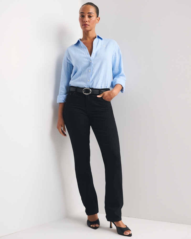 Curve Love Mid Rise 90s Straight Jean - no fade black by Abercrombie & Fitch
