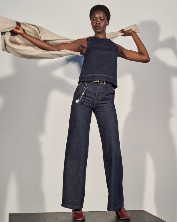 High Rise Wide Leg Trouser Jean, Rinse Trouser Pocket view 1