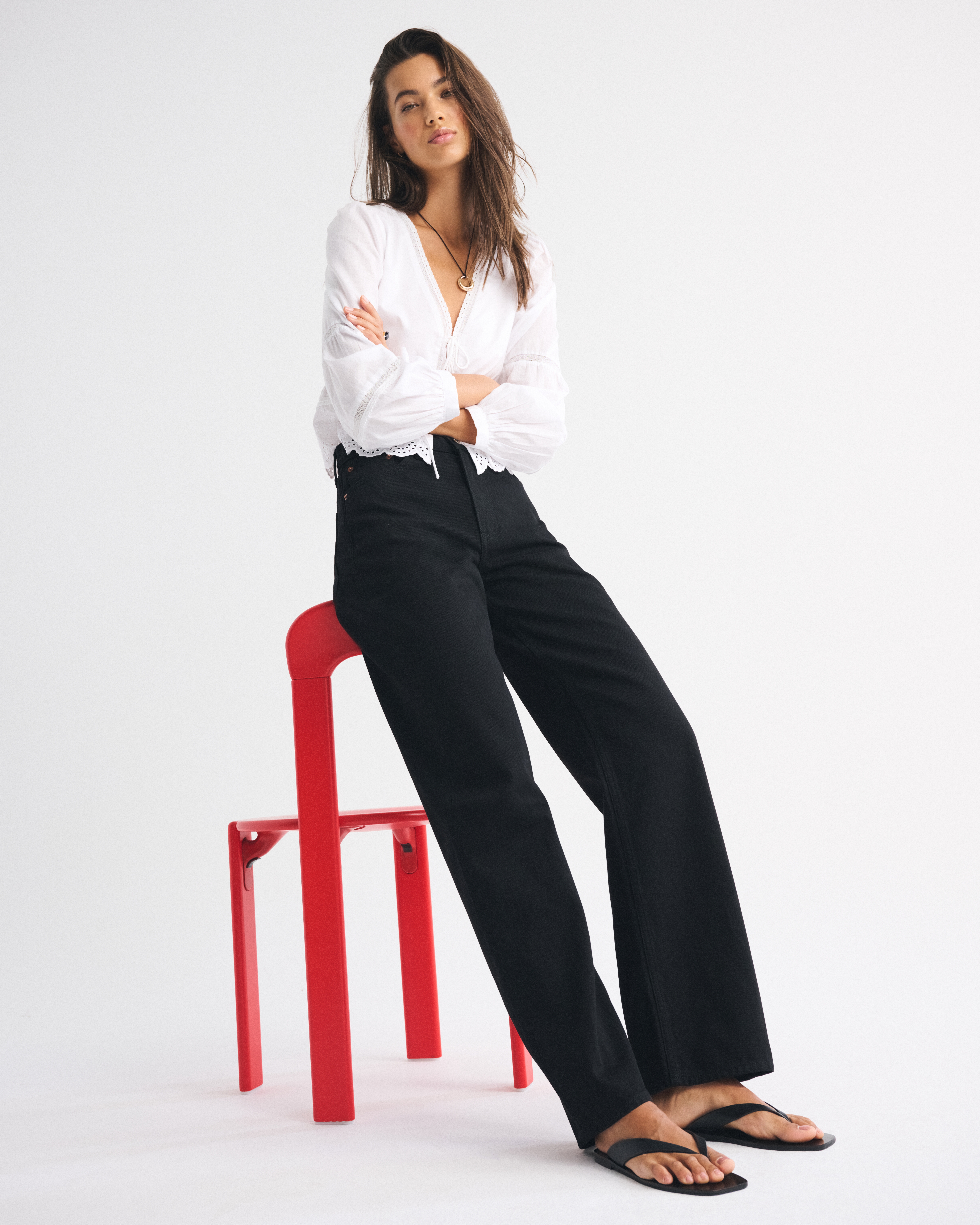 Abercrombie & Fitch High Rise Loose Jean In Black