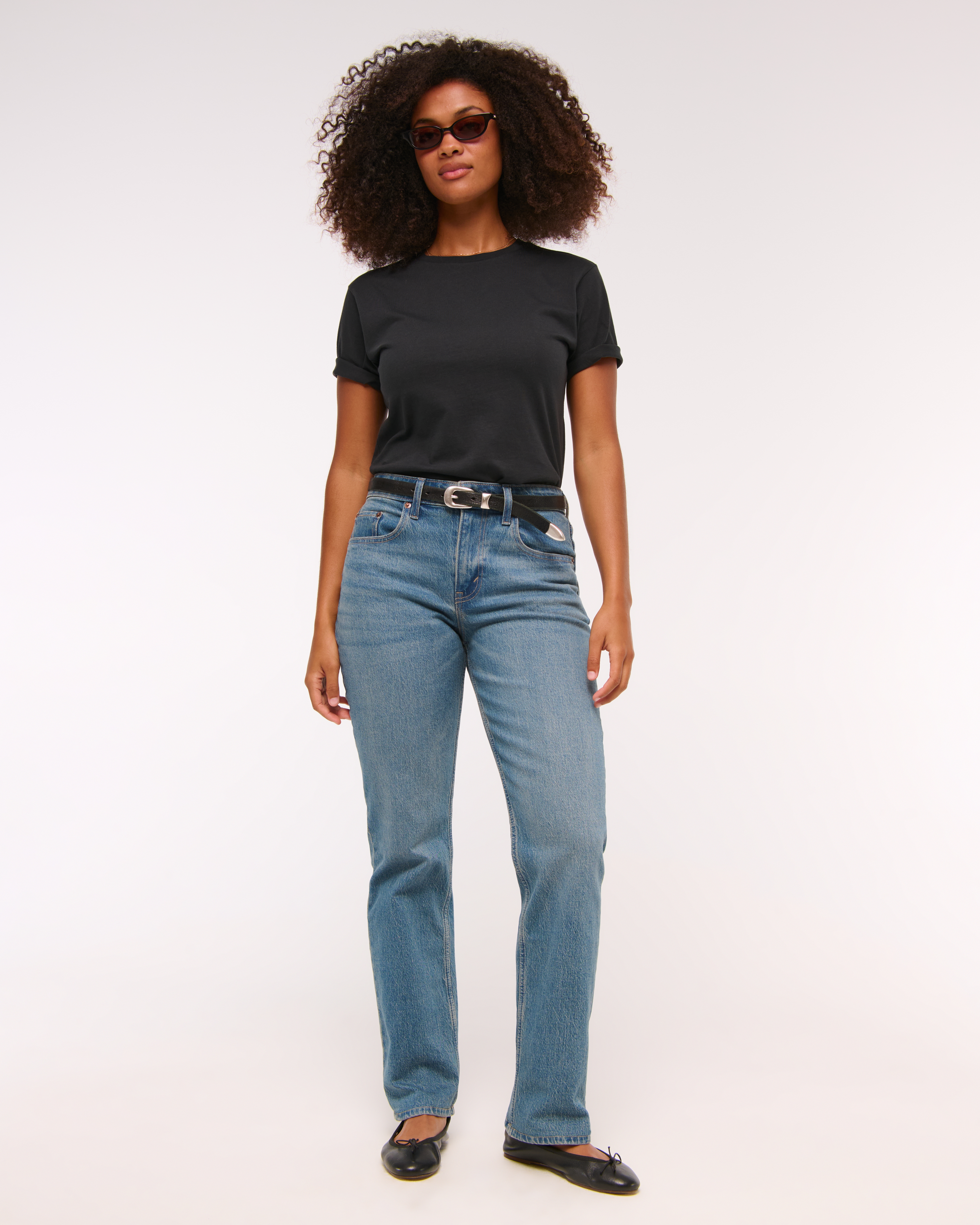 Abercrombie & Fitch Curve Love Mid Rise 90s Straight Jean In Blue