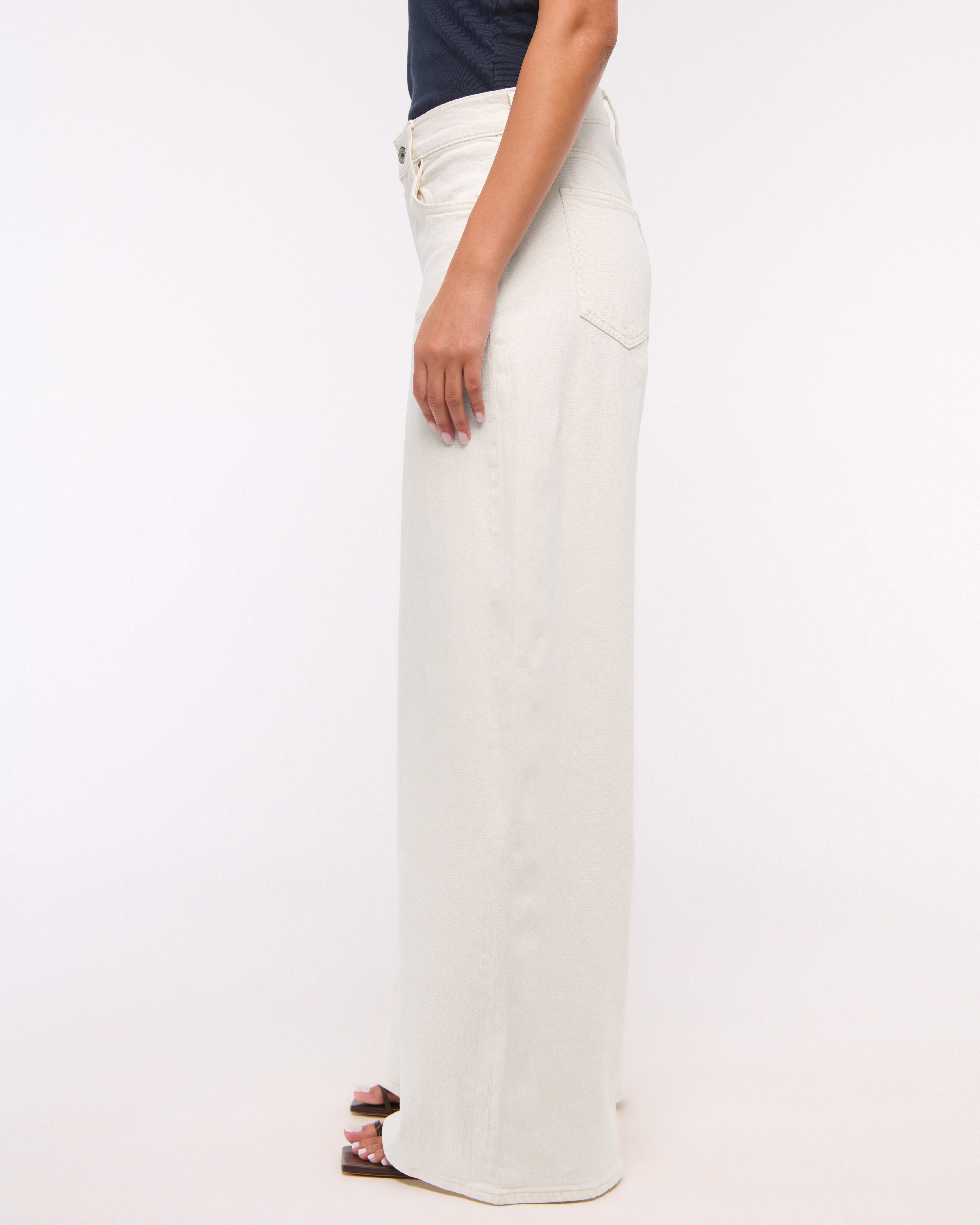 【MODERNIF】Linen Semi-Wide Cream Jeans Buy Cream 100% Cotton Wide Leg Jeans from Next Luxembourg