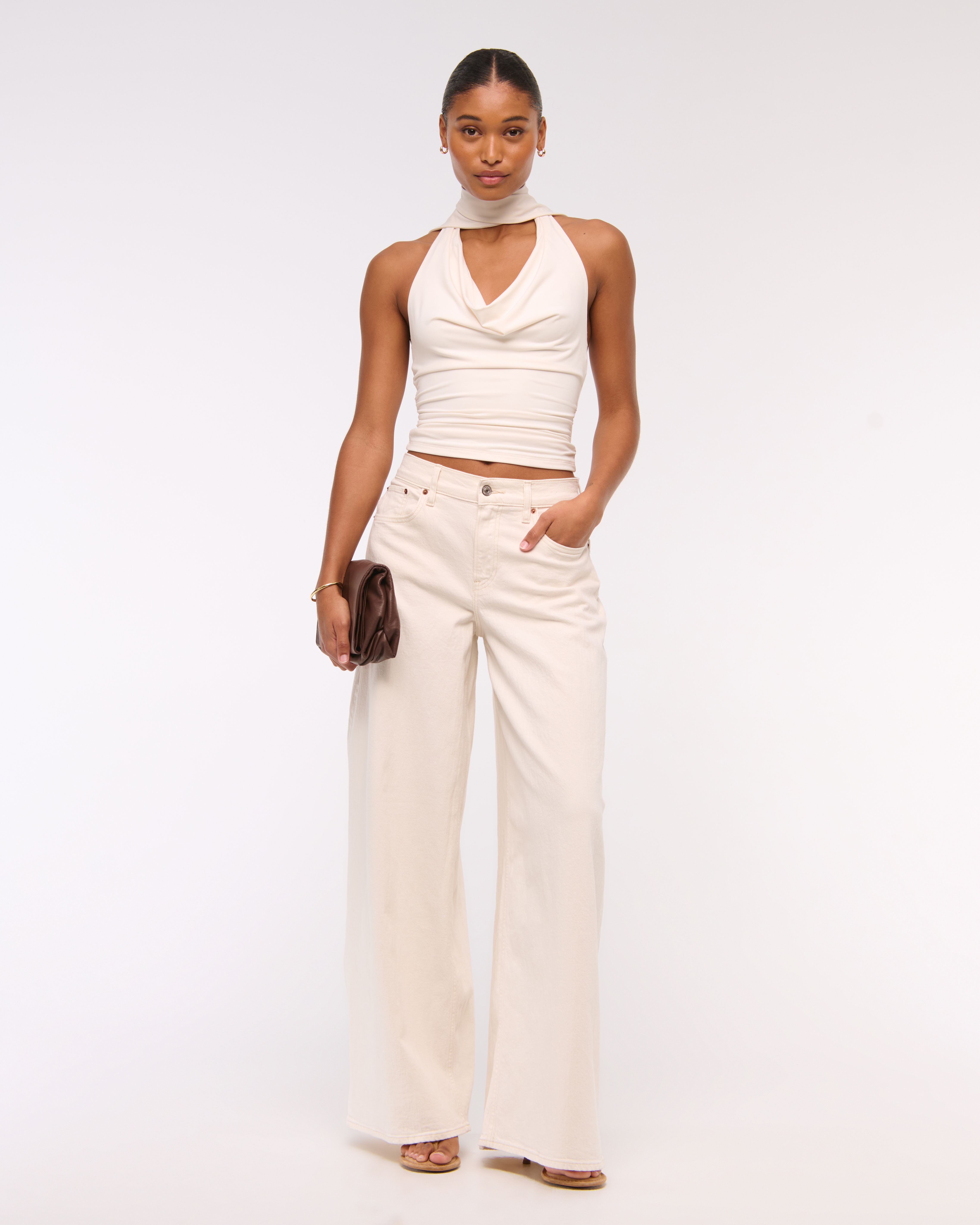 ボトムスその他 Relaxed Flared beige jeans in linen blend Women's Curve Love Linen-Blend Ultra Wide Leg Jean | Women's
