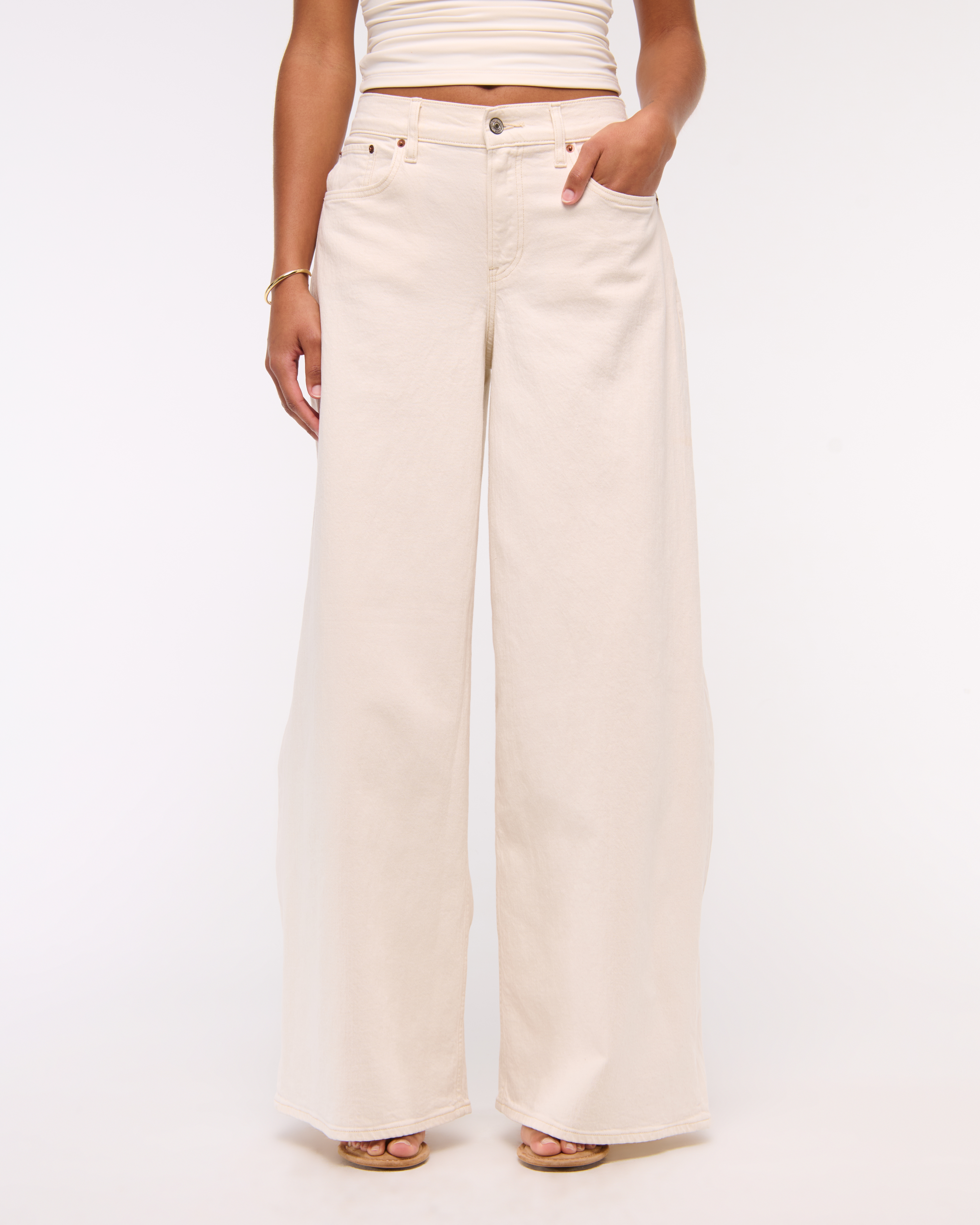 Abercrombie & Fitch Curve Love Linen-blend Ultra Wide Leg Jean In Sand