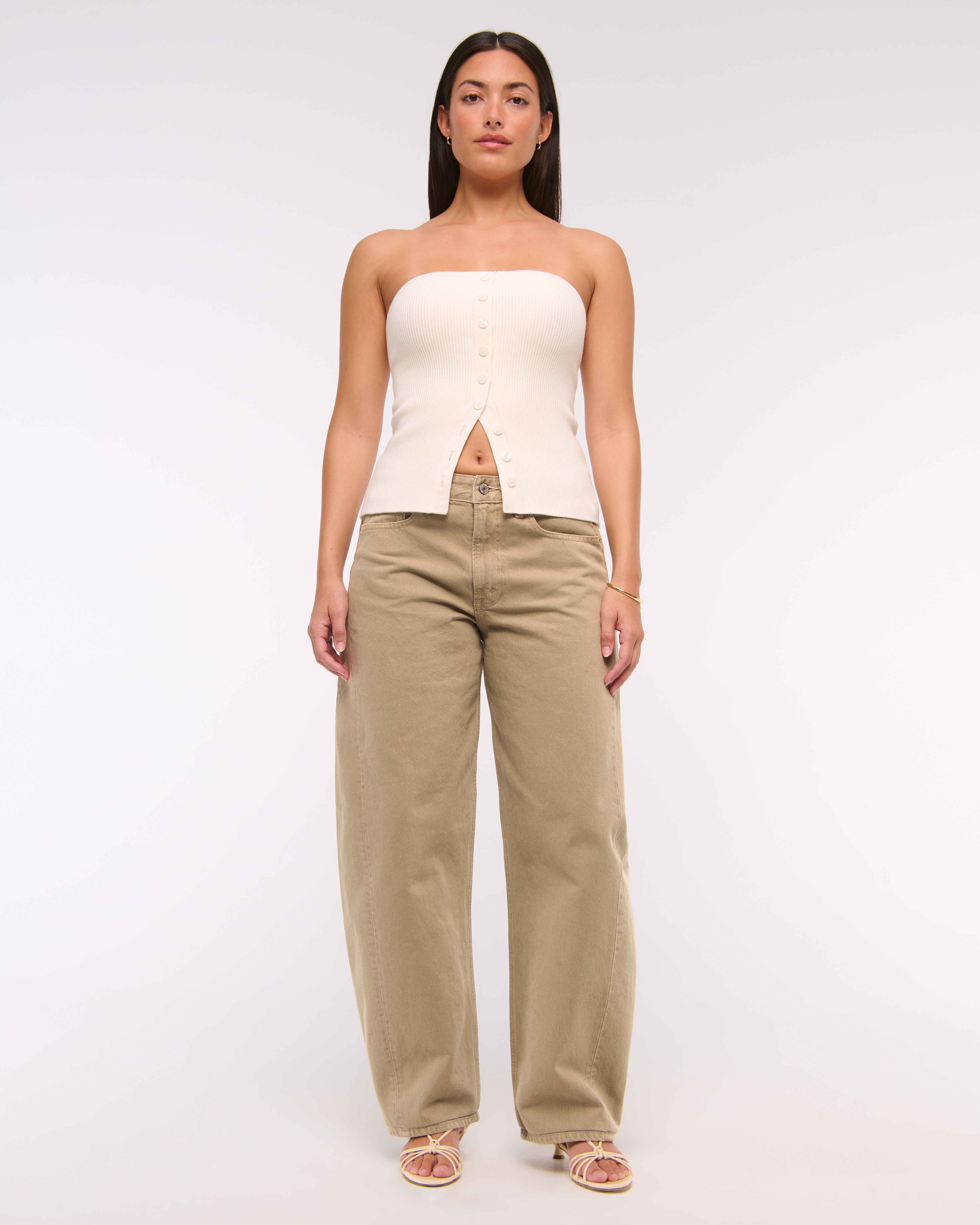 Abercrombie & Fitch Curve Love Mid Rise Barrel Jean In Brown