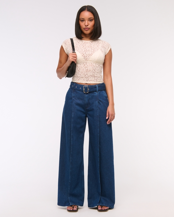 High Rise Wide Leg Jean, Indigo Belted view 1