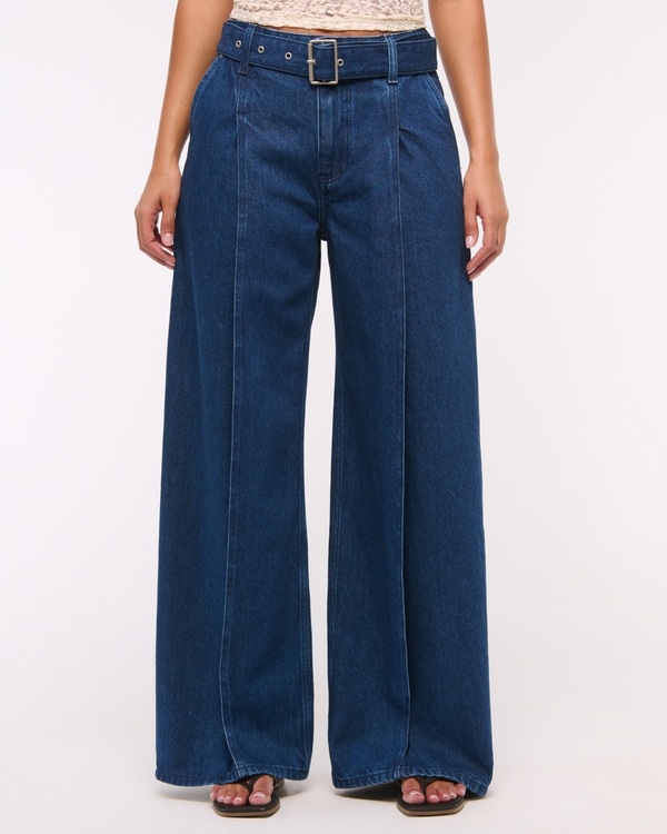 High Rise Wide Leg Jean, Indigo Belted view 2