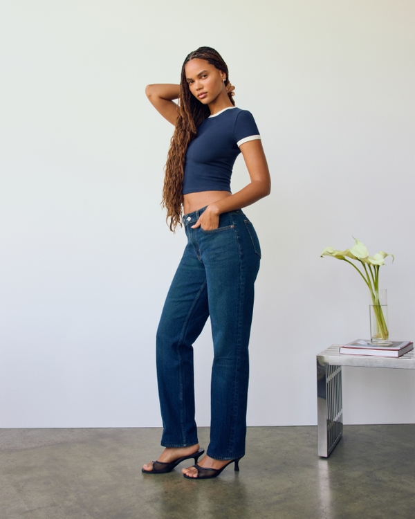 Curve Love Mid Rise 90s Straight Jean, Inky Dark view 1