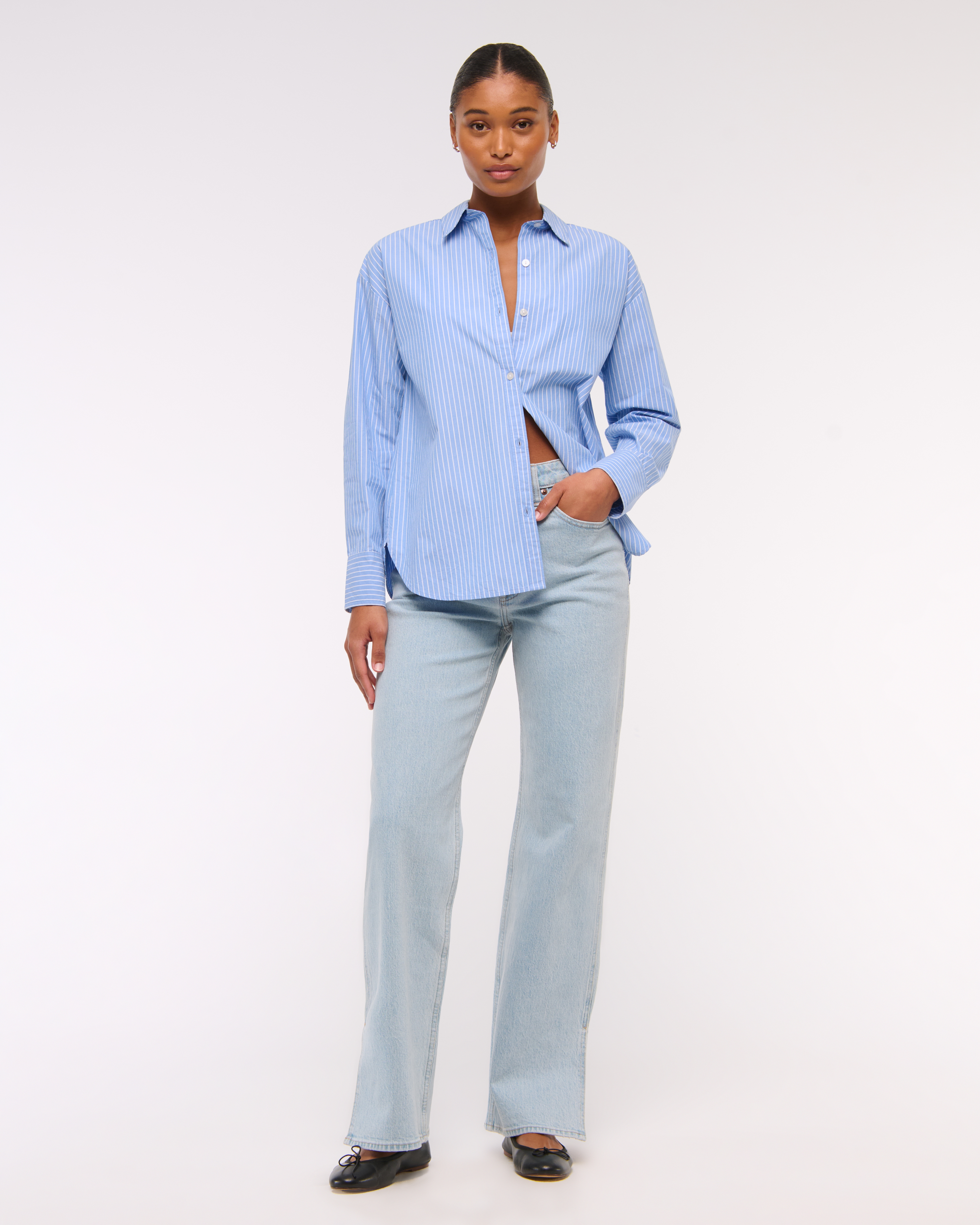 Abercrombie & Fitch Curve Love High Rise 90s Relaxed Split-vent Hem Jean In Blue