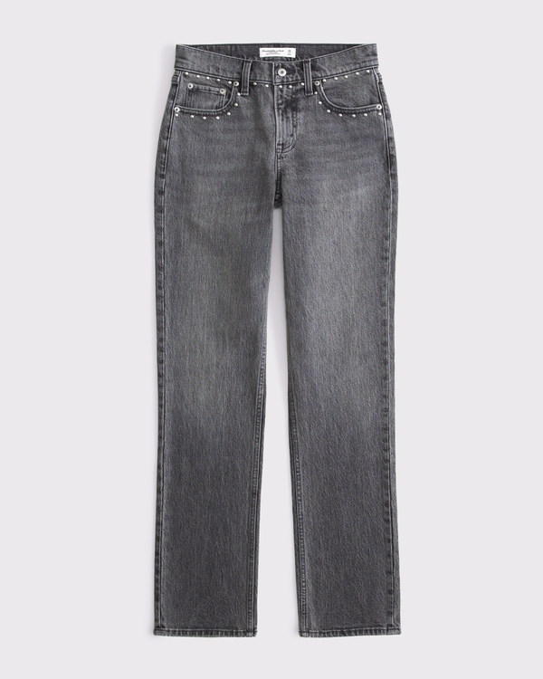 Curve Love Mid Rise 90s Straight Jean, Gray Studded view 1