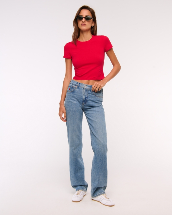 High Rise 90s Relaxed Jean, Medium Cherry Embroidery view 1