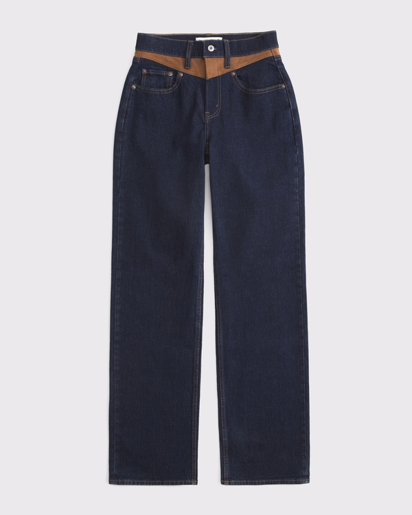 High Rise 90s Relaxed Jean, Dark Rinse With Suede view 1