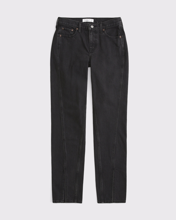 Curve Love Mid Rise 90s Straight Jean, Washed Black Front Hem view 1