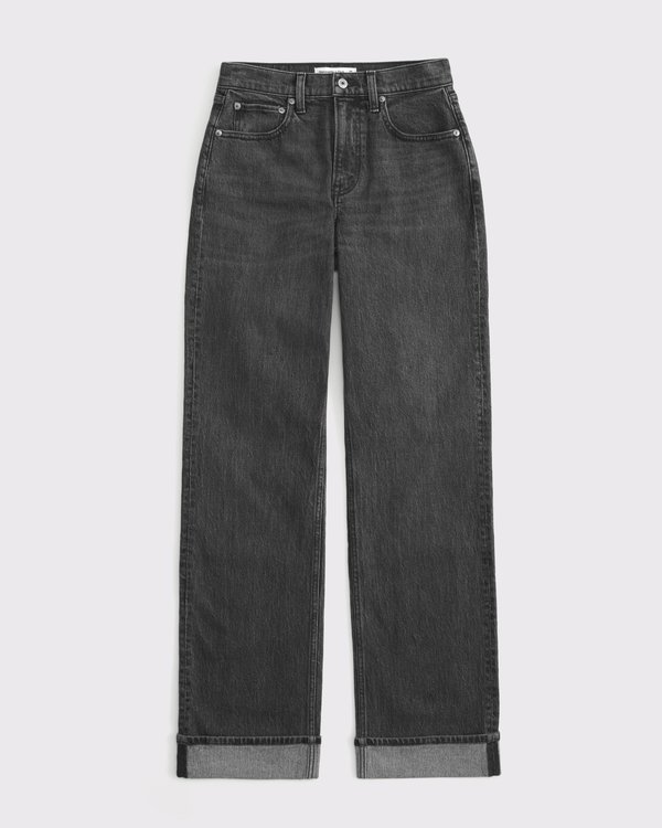 Curve Love High Rise 90s Relaxed Jean, Black Cuff Hem view 1