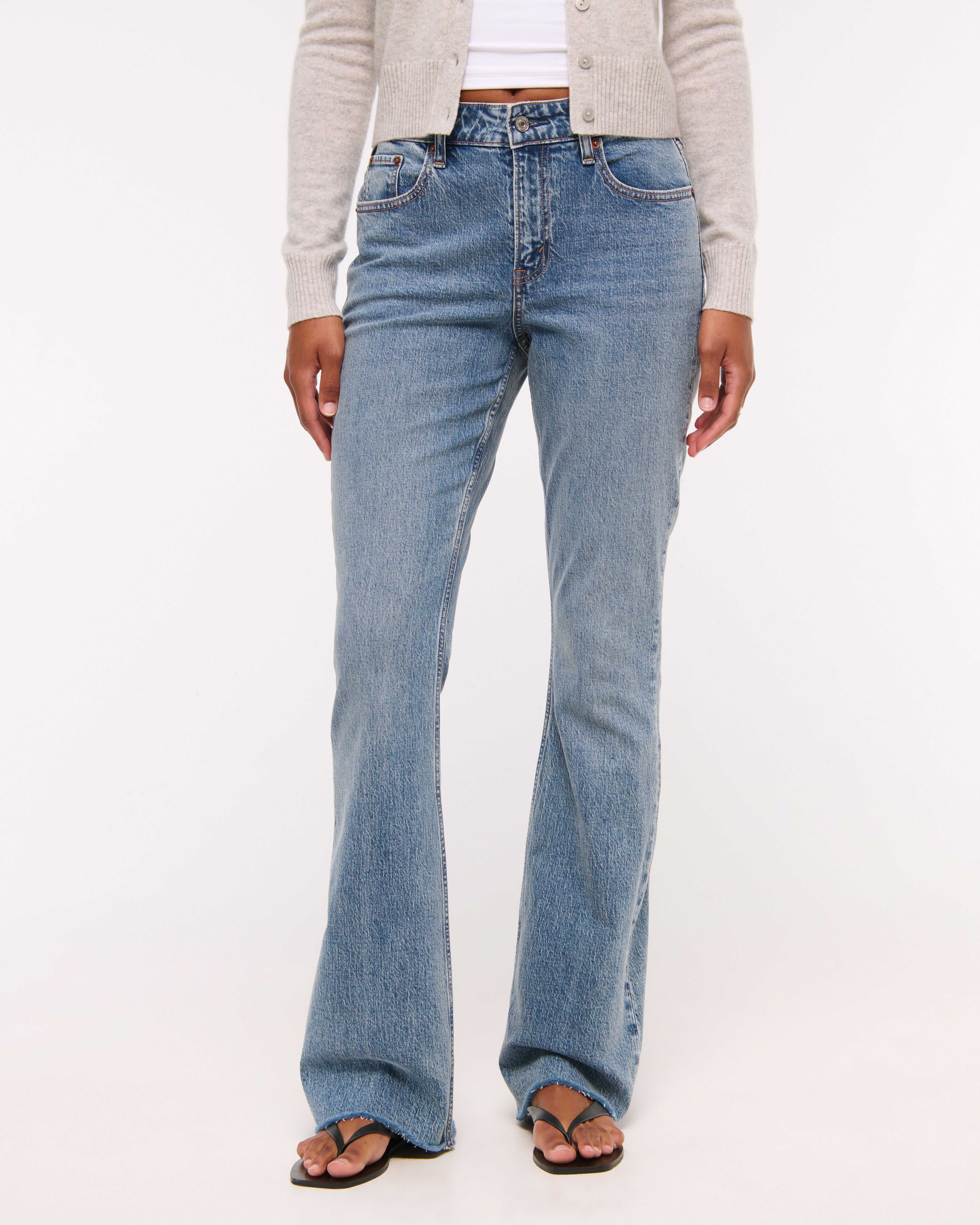 Abercrombie & Fitch Curve Love Mid Rise Bootcut Frayed Hem Jean