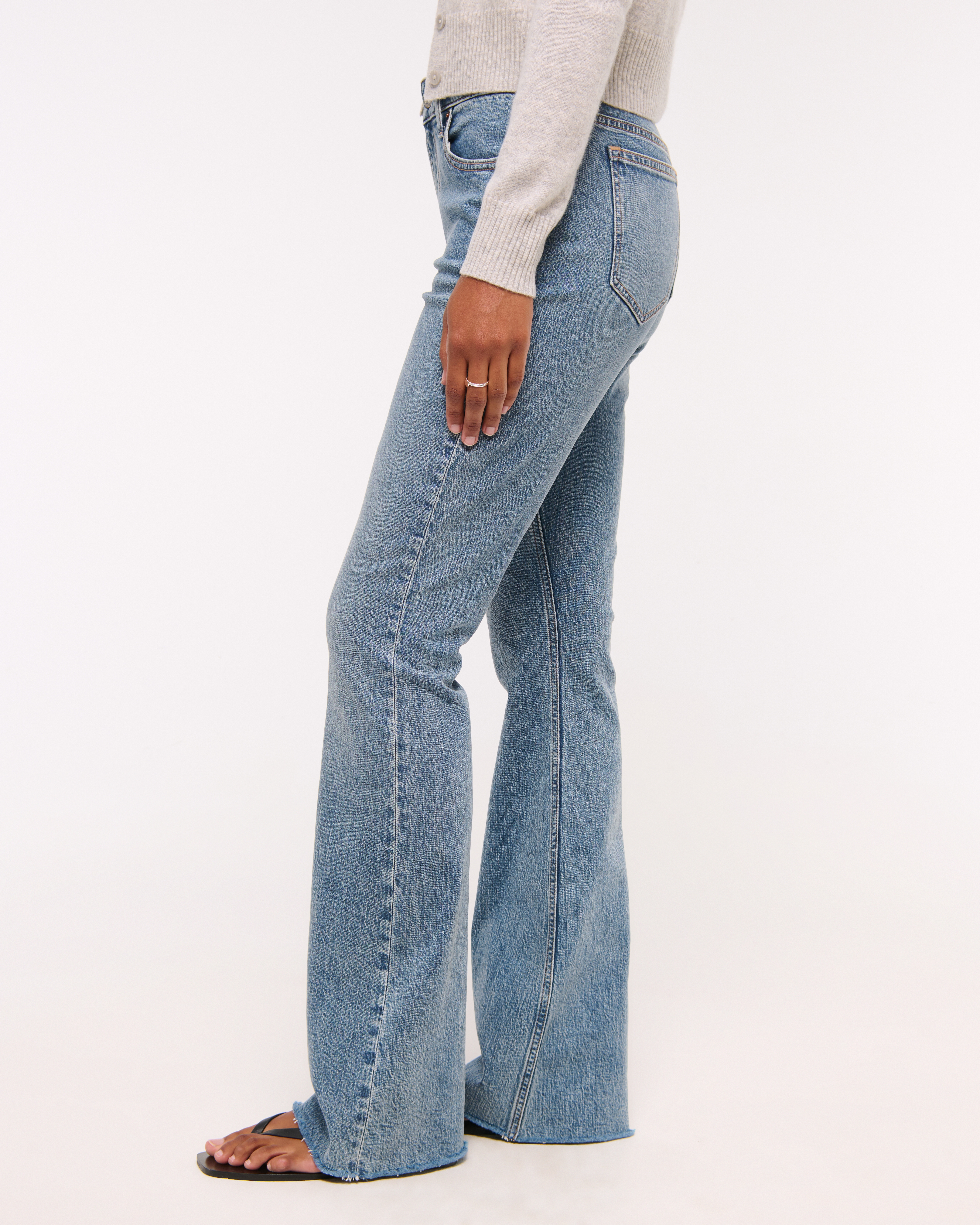 Abercrombie & Fitch Curve Love Mid Rise Bootcut Frayed Hem Jean