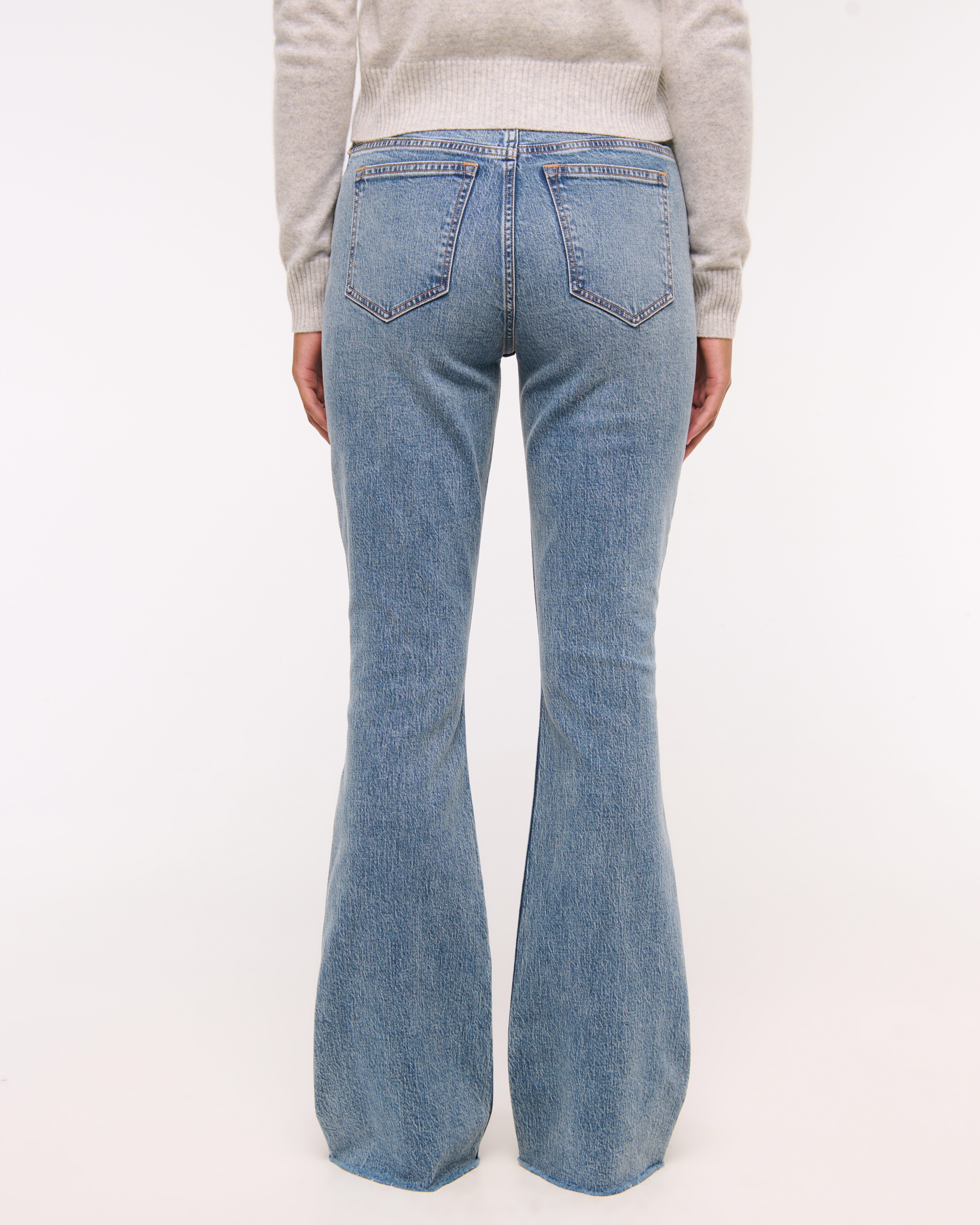 Abercrombie & Fitch Curve Love Mid Rise Bootcut Frayed Hem Jean