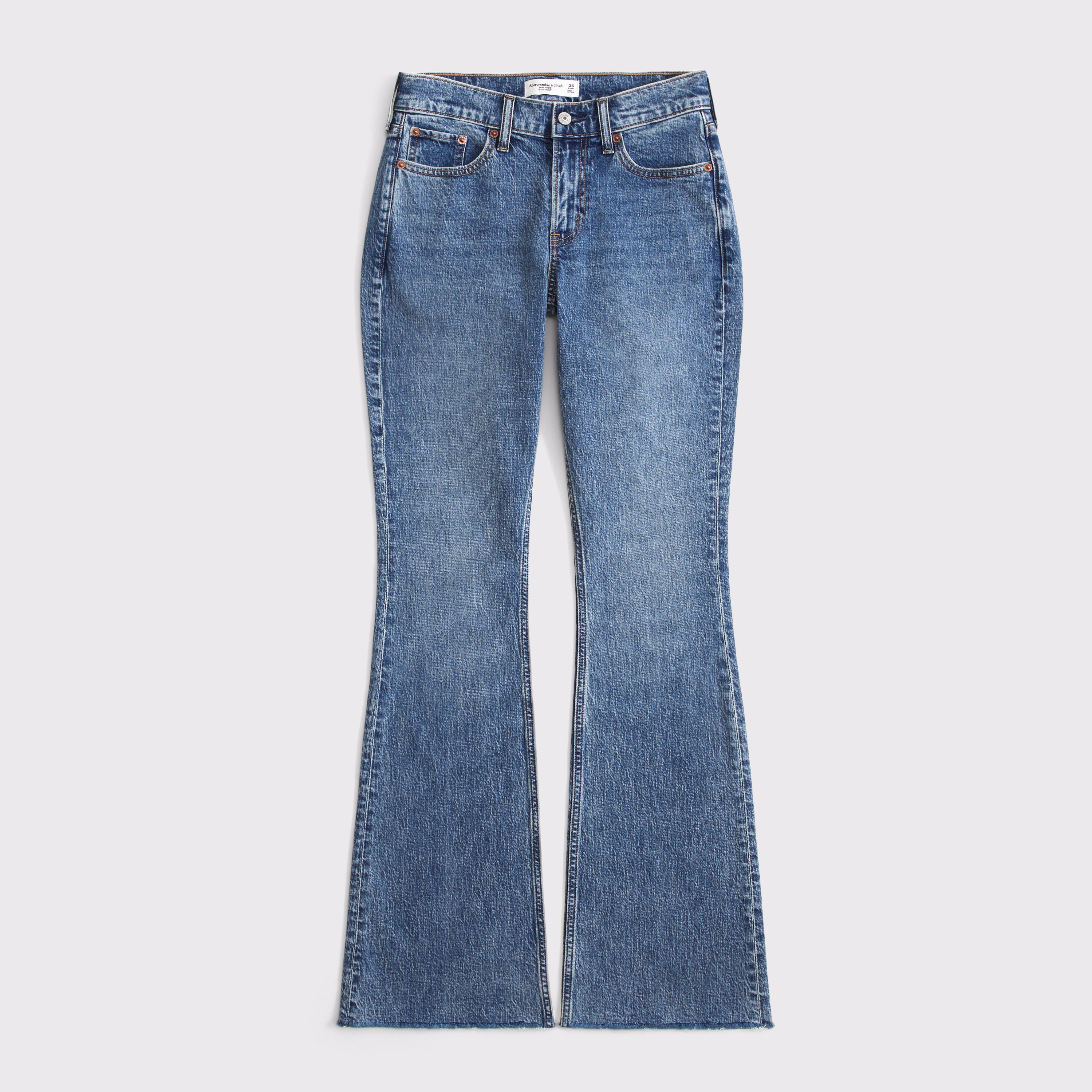 Abercrombie & Fitch Curve Love Mid Rise Bootcut Frayed Hem Jean