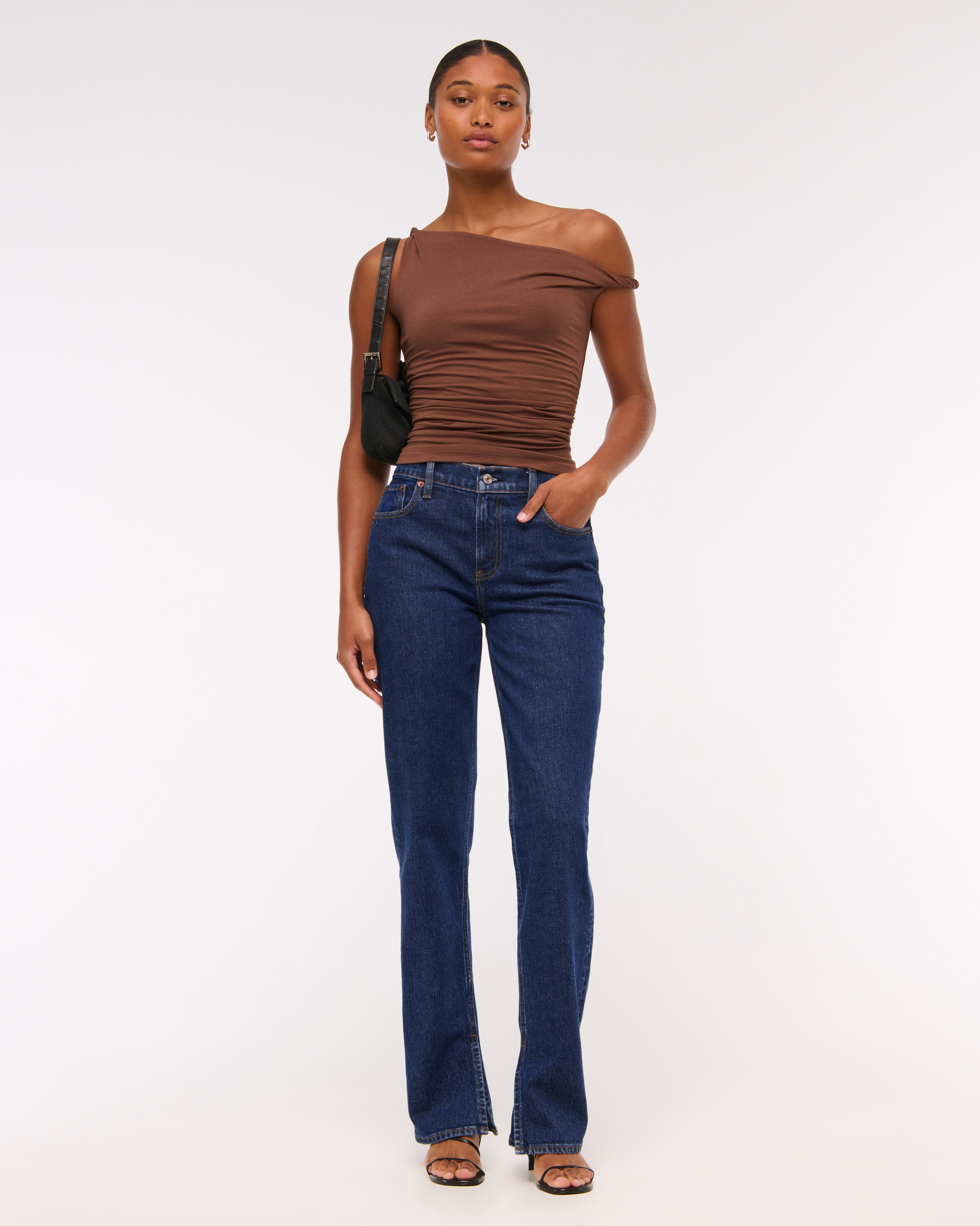 Abercrombie & Fitch Curve Love Mid Rise 90s Straight Split-vent Hem Jean