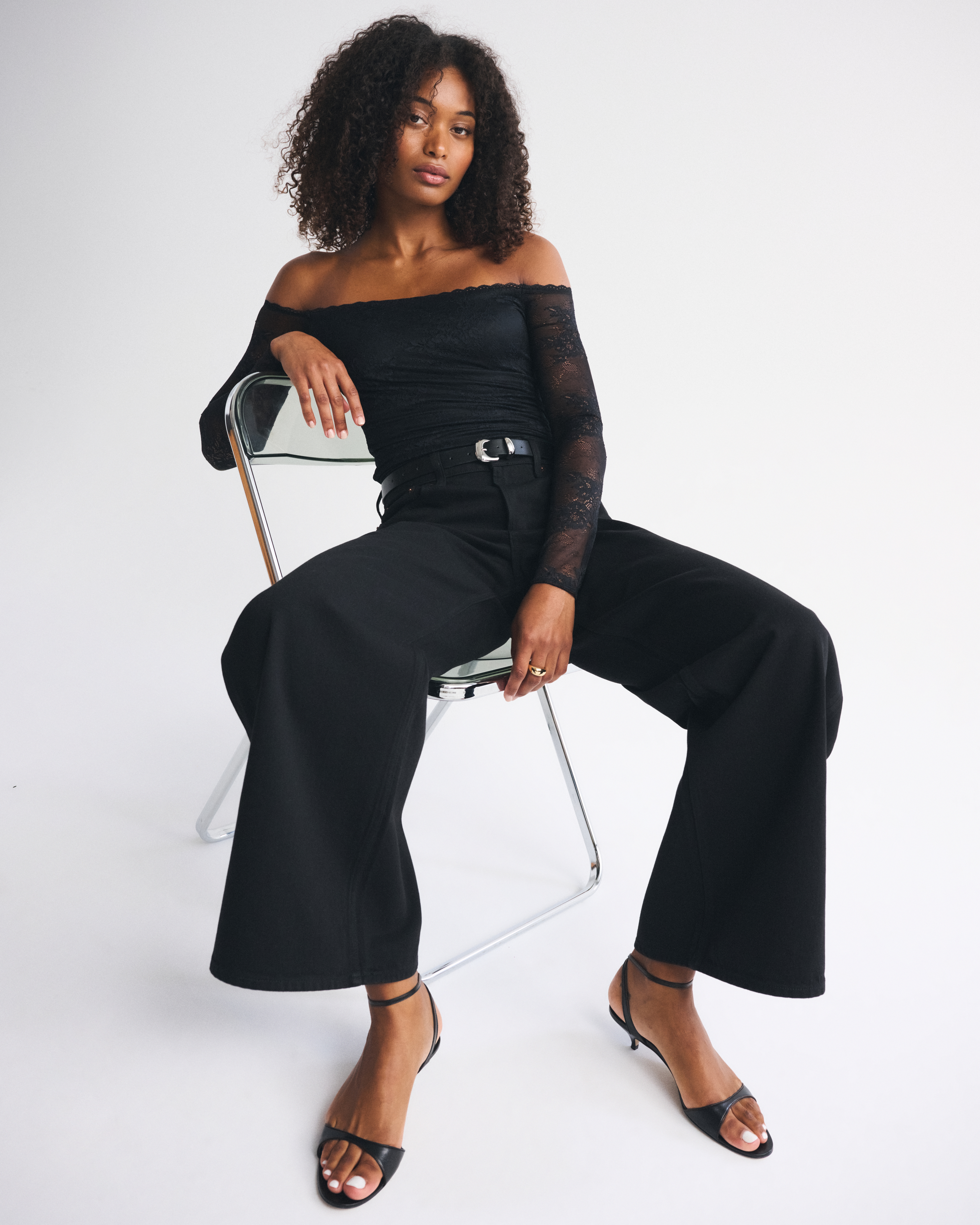 Abercrombie & Fitch Curve Love High Rise Wide Leg Jean In Blue