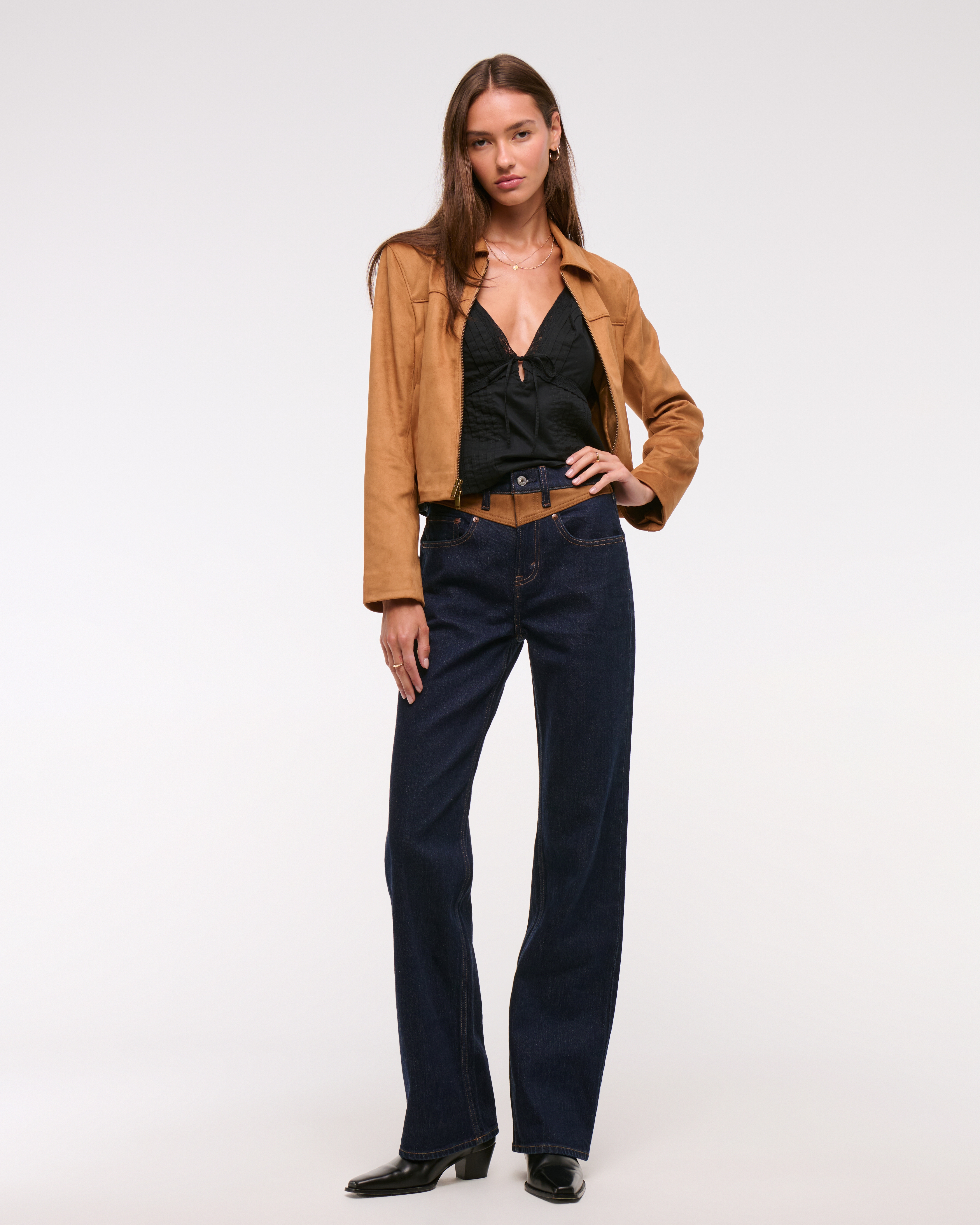 Abercrombie & Fitch High Rise 90s Relaxed Vegan Suede Yoke Jean